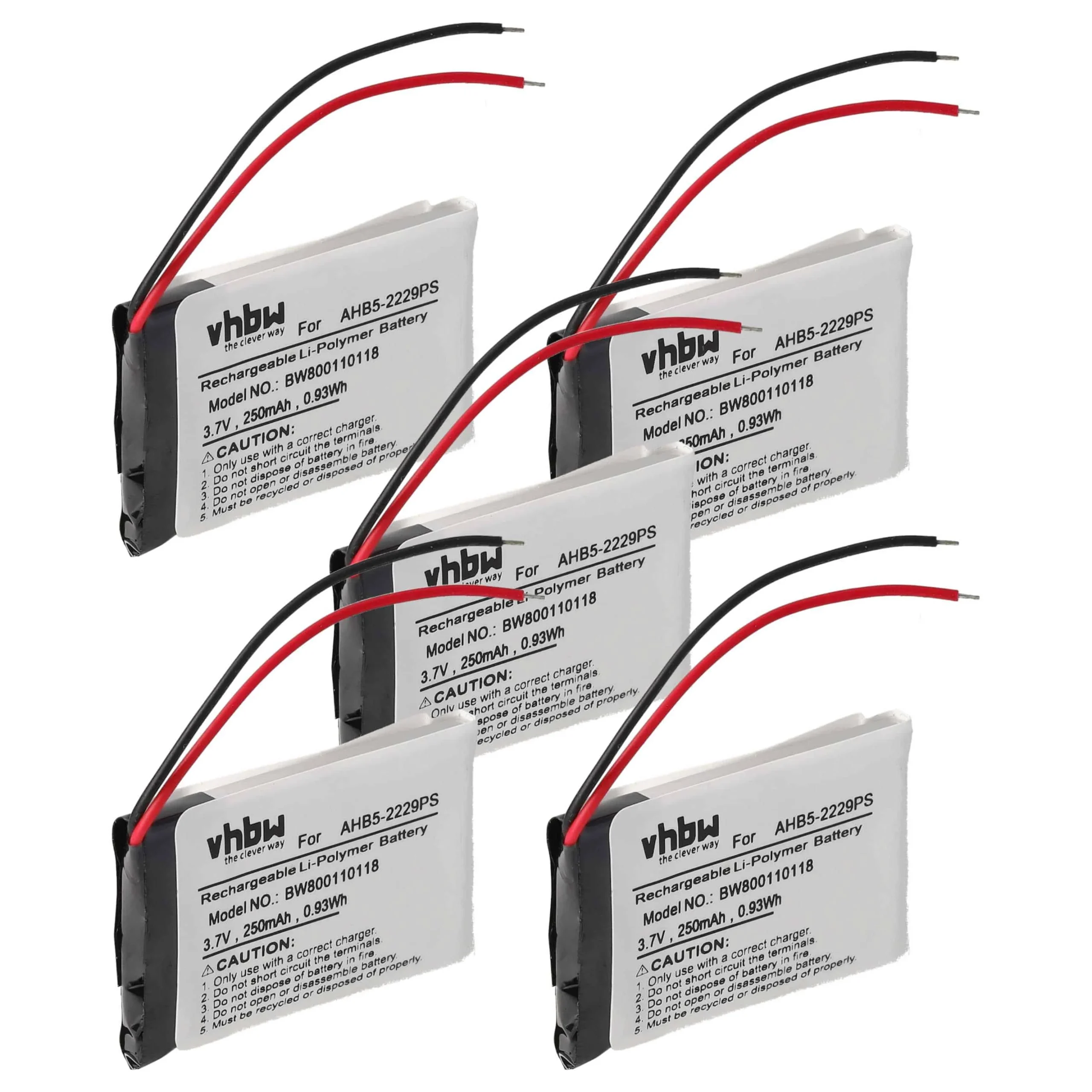 Batterie (5 pcs.) remplace AHB5-2229PS casque audio Jabra - 250mAh 3,7V Li-polymère