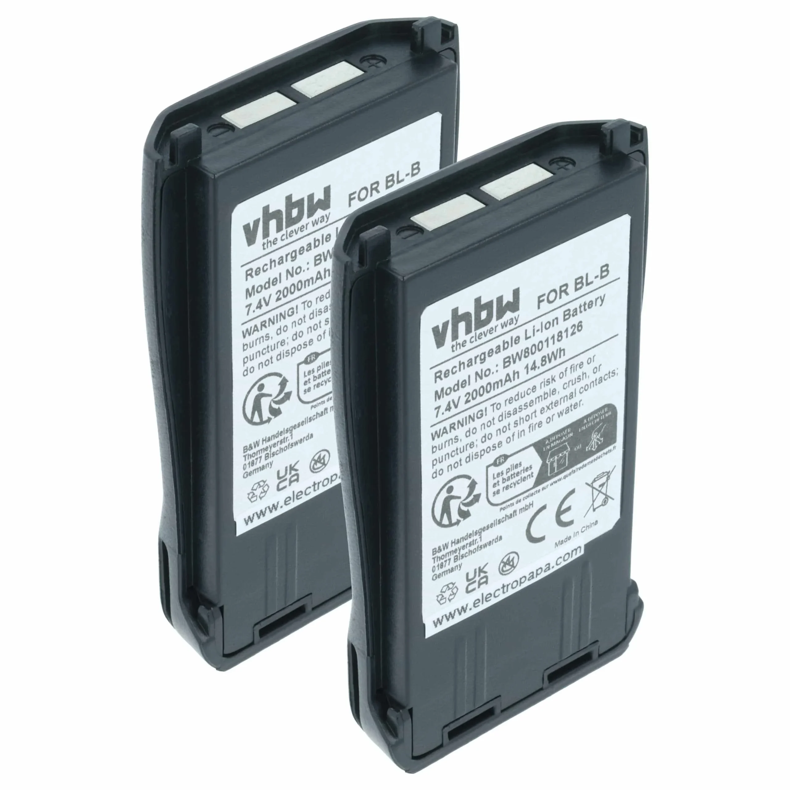 2x Batteries remplace Baofeng BL-B pour radio talkie-walkie Baofeng- 2000mAh 7,4V Li-ion