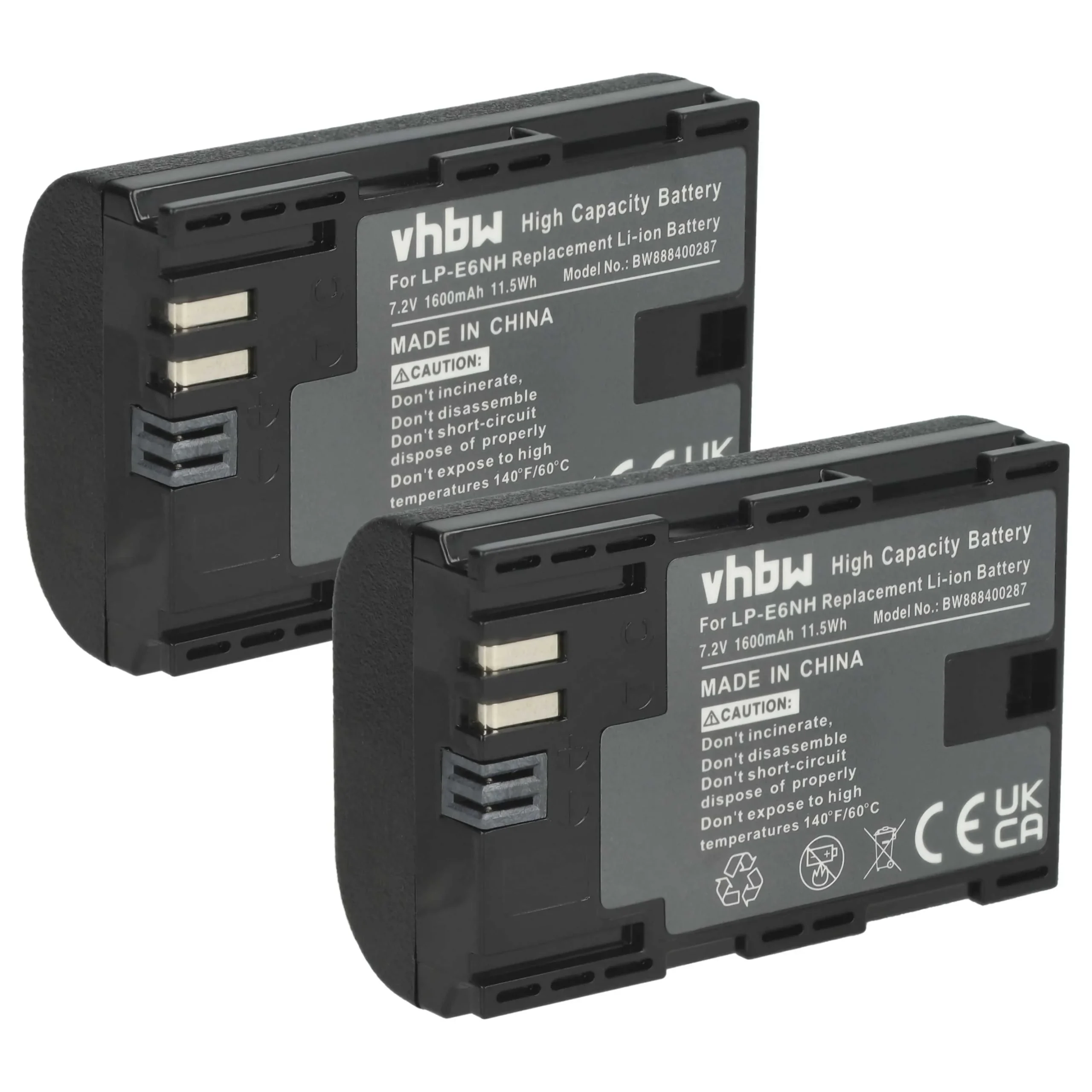 2x Batteries remplace Canon LP-E6, LP-E6NH pour appareil photo Blackmagic- 1600mAh 7,2V Li-ion