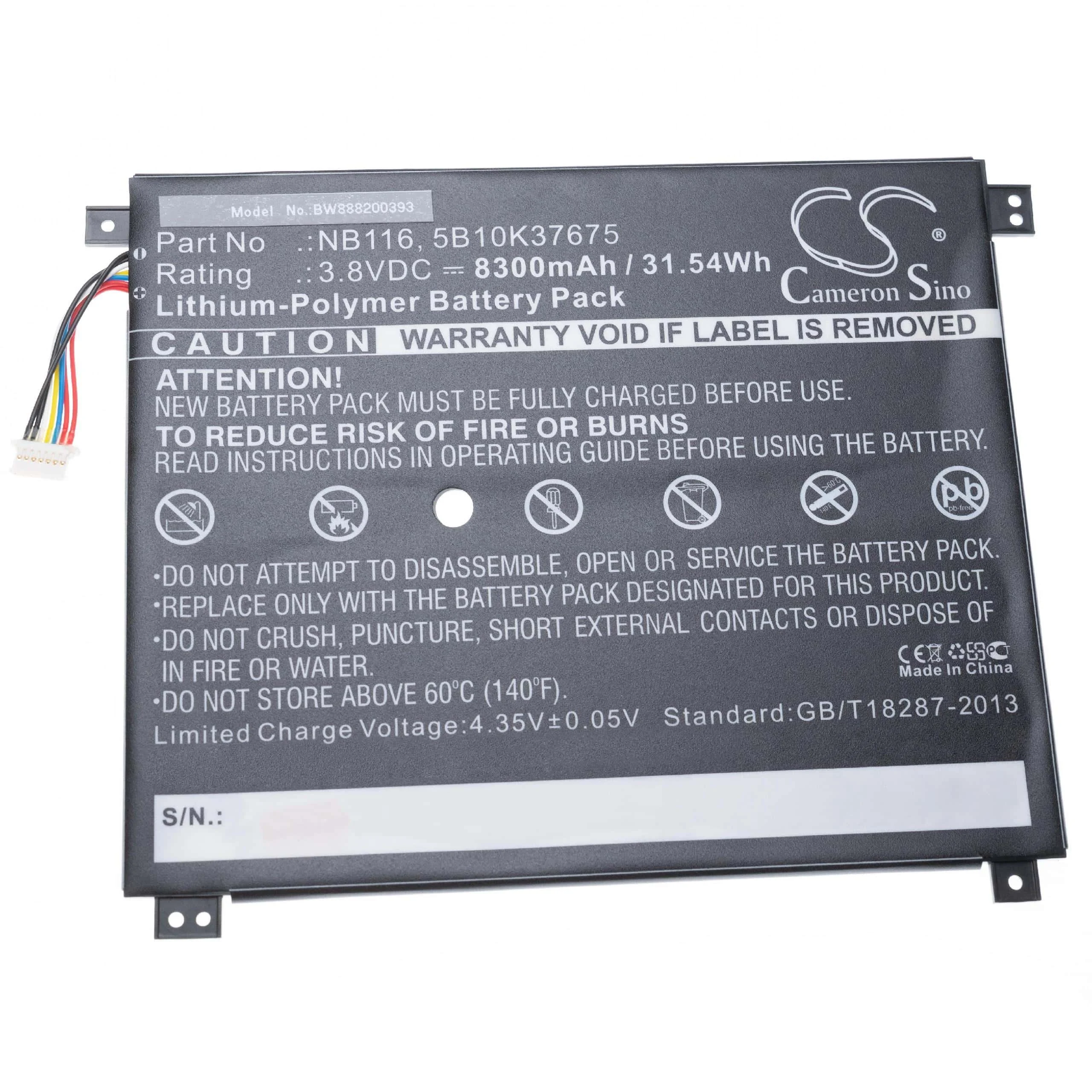 Batterie remplace Lenovo 1004036-196059-1 pour ordinateur portable Lenovo- 8300mAh 3,8V Li-polymère, noir