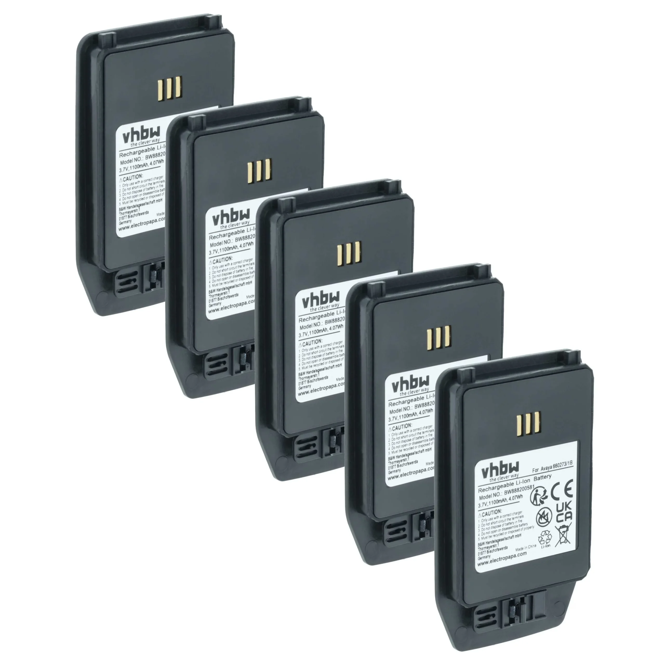 Batterie (5 pcs.) remplace Ascom 1220187, 660273/1B téléphone portable Innovaphone - 1100mAh 3,7V Li-ion
