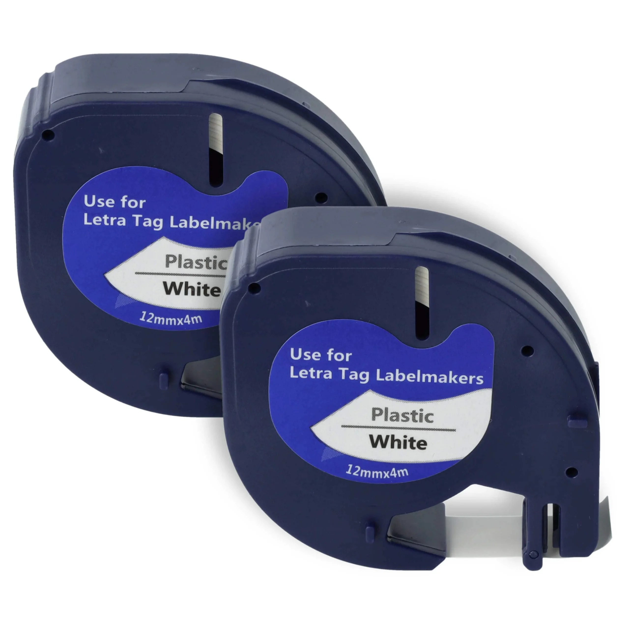 2x Cassettes à ruban en plastique remplacent Dymo 91201, S0721610 - 12mm lettrage Noir ruban Blanc, plastique