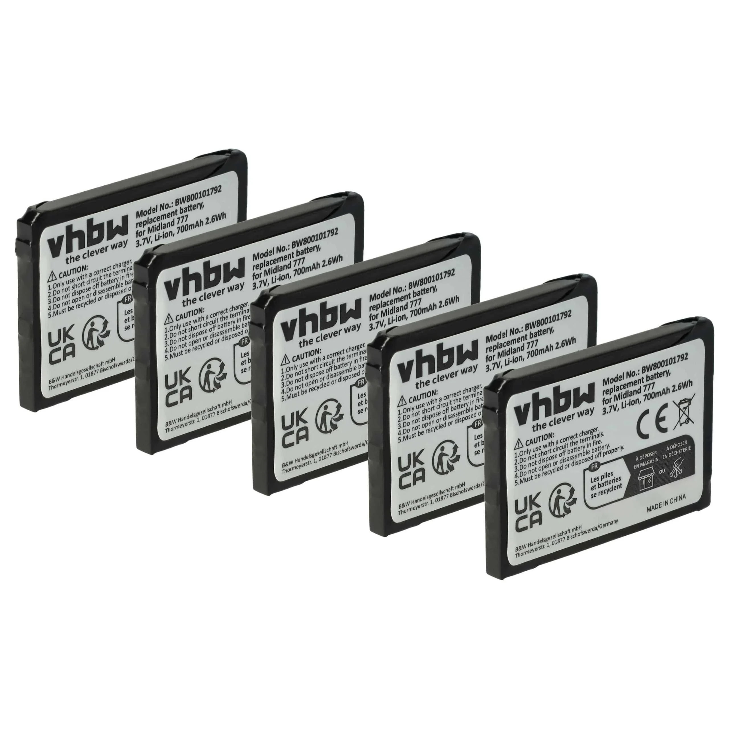 5x Batteries remplace Alan FB-777 pour radio talkie-walkie Midland- 700mAh 3,7V Li-ion