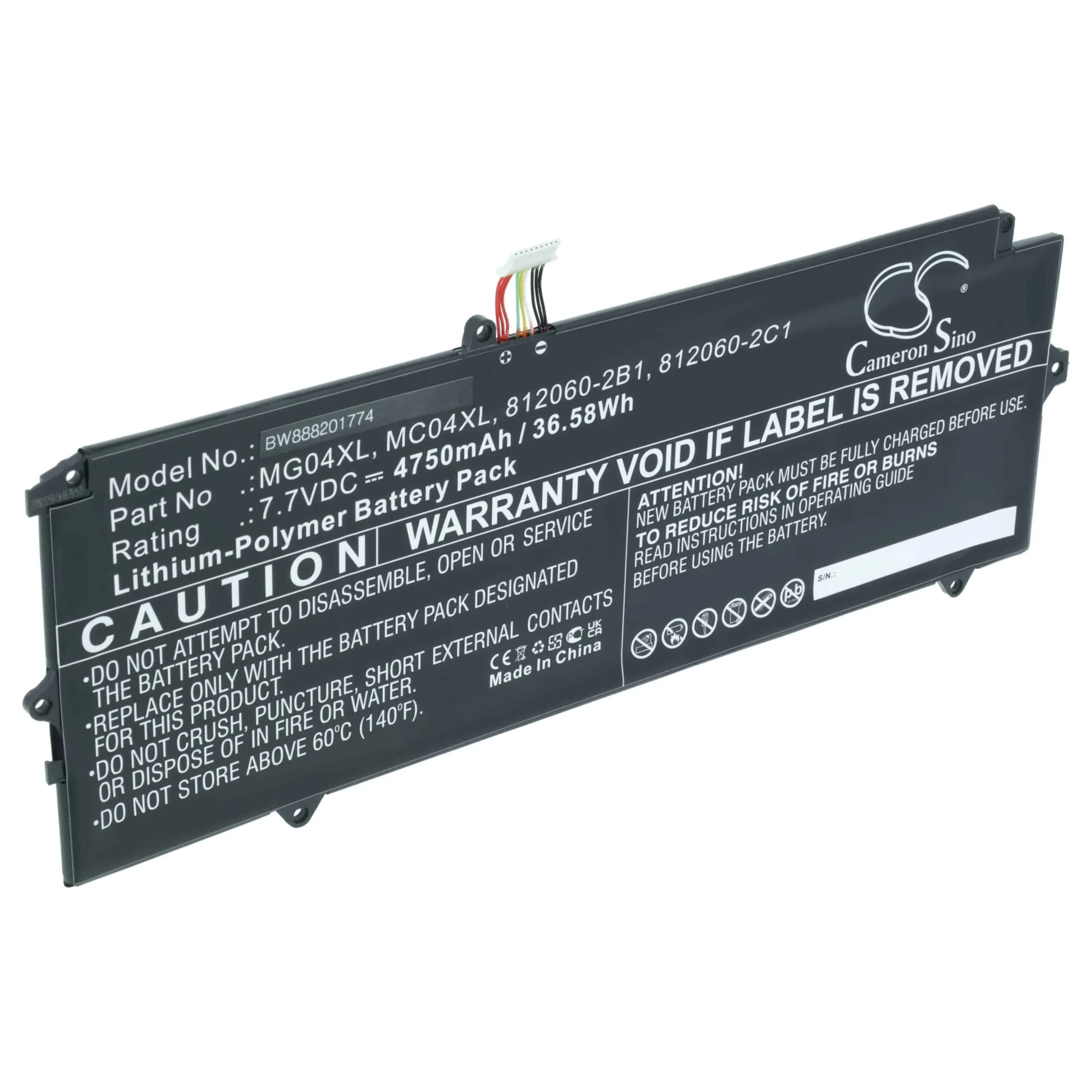 Batterie remplace HP 812060-2C1, 812060-2B1 pour ordinateur portable HP- 4750mAh 7,7V Li-polymère, noir