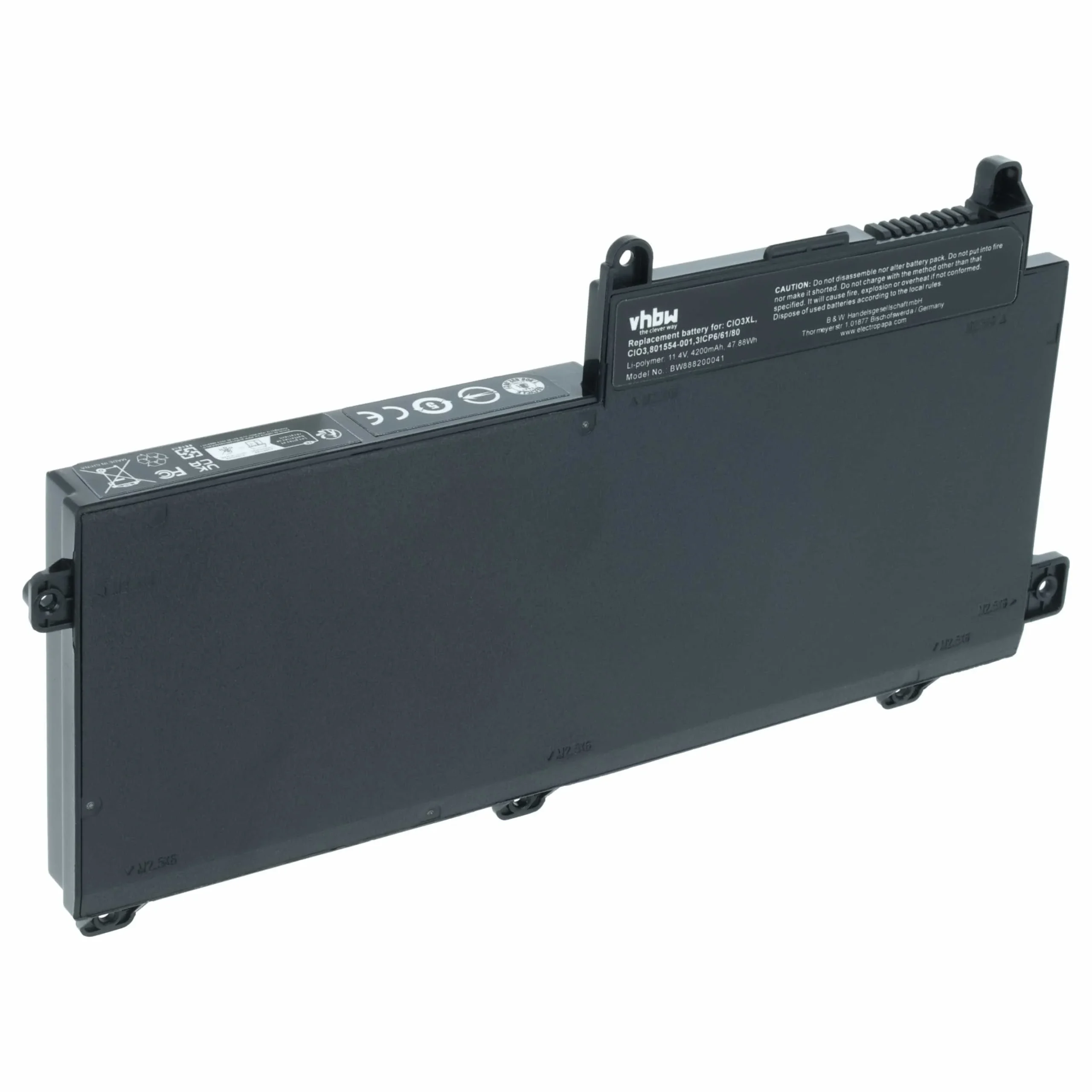 Batterie remplace HP 801554-001, CI03XL, CI03 pour ordinateur portable HP- 4200mAh 11,4V Li-polymère, noir