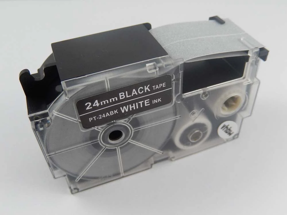 Cassette à ruban remplace Casio XR-24ABK1, XR-24ABK - 24mm lettrage Blanc ruban Noir, plastique