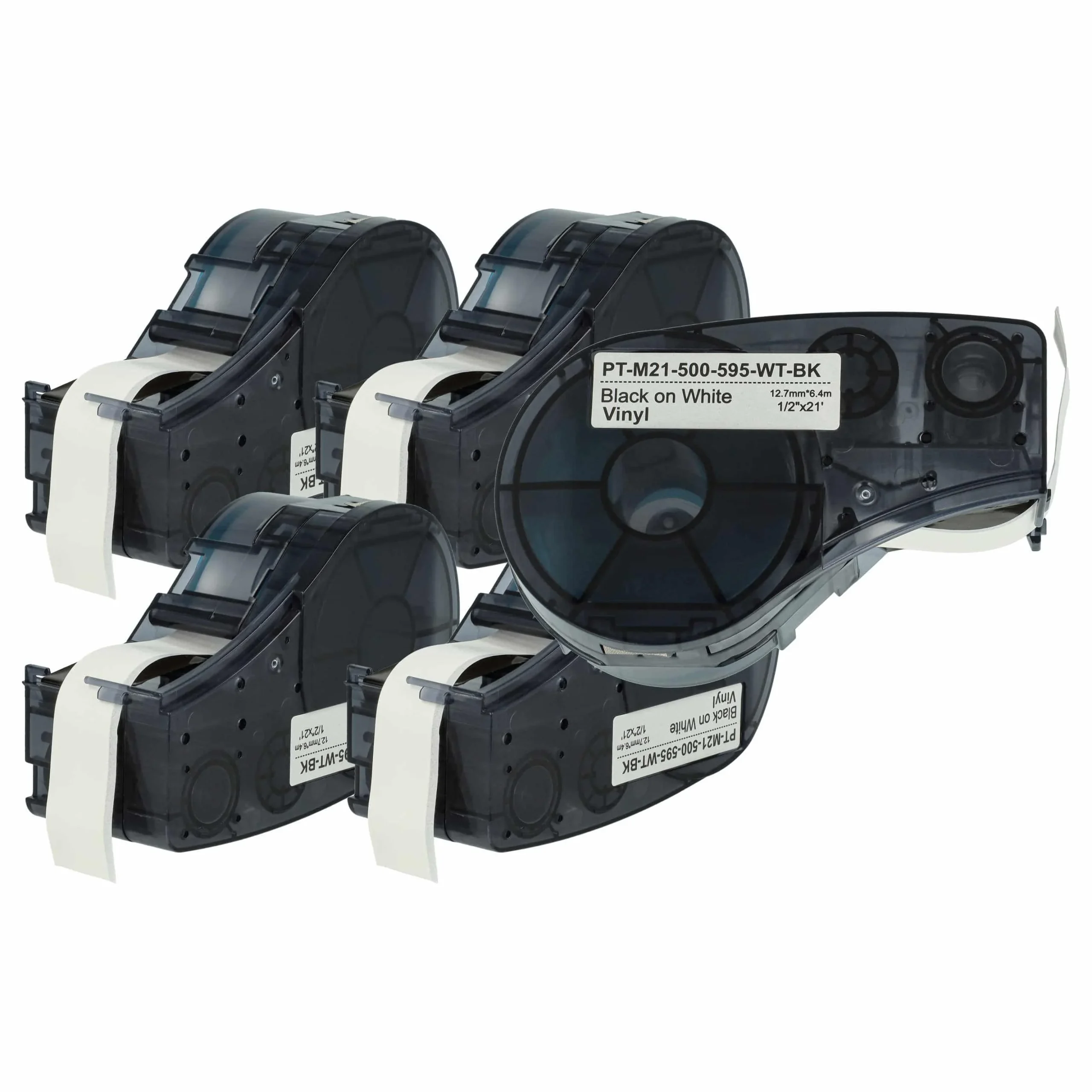 5x Cassettes à ruban remplacent Brady M21-500-595-WT - 12,7mm lettrage Noir ruban Blanc, vinyle