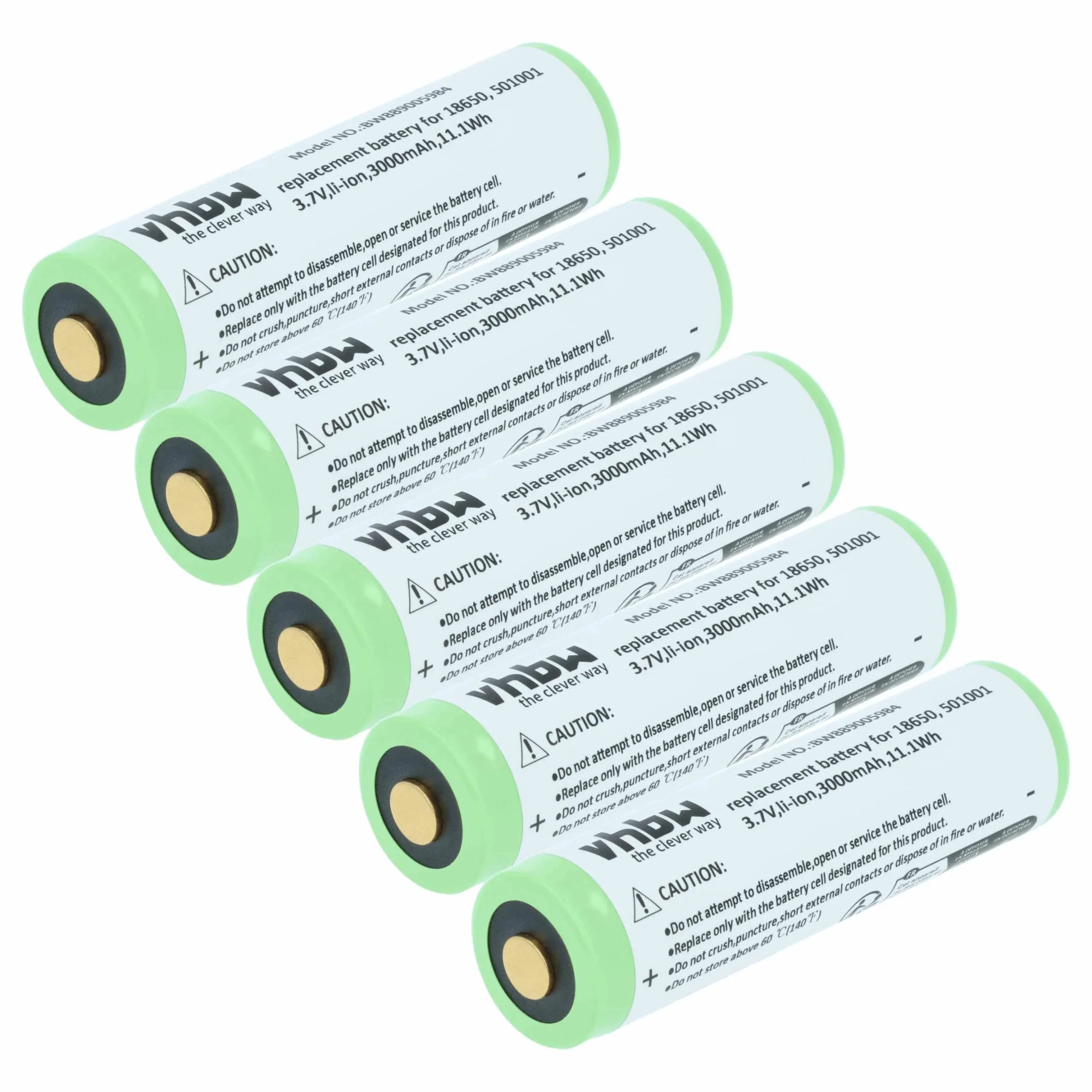 Batterie (5 pcs.) remplace Ledlenser 501001 lampe de poche Fenix - 3Ah 3,7V Li-ion