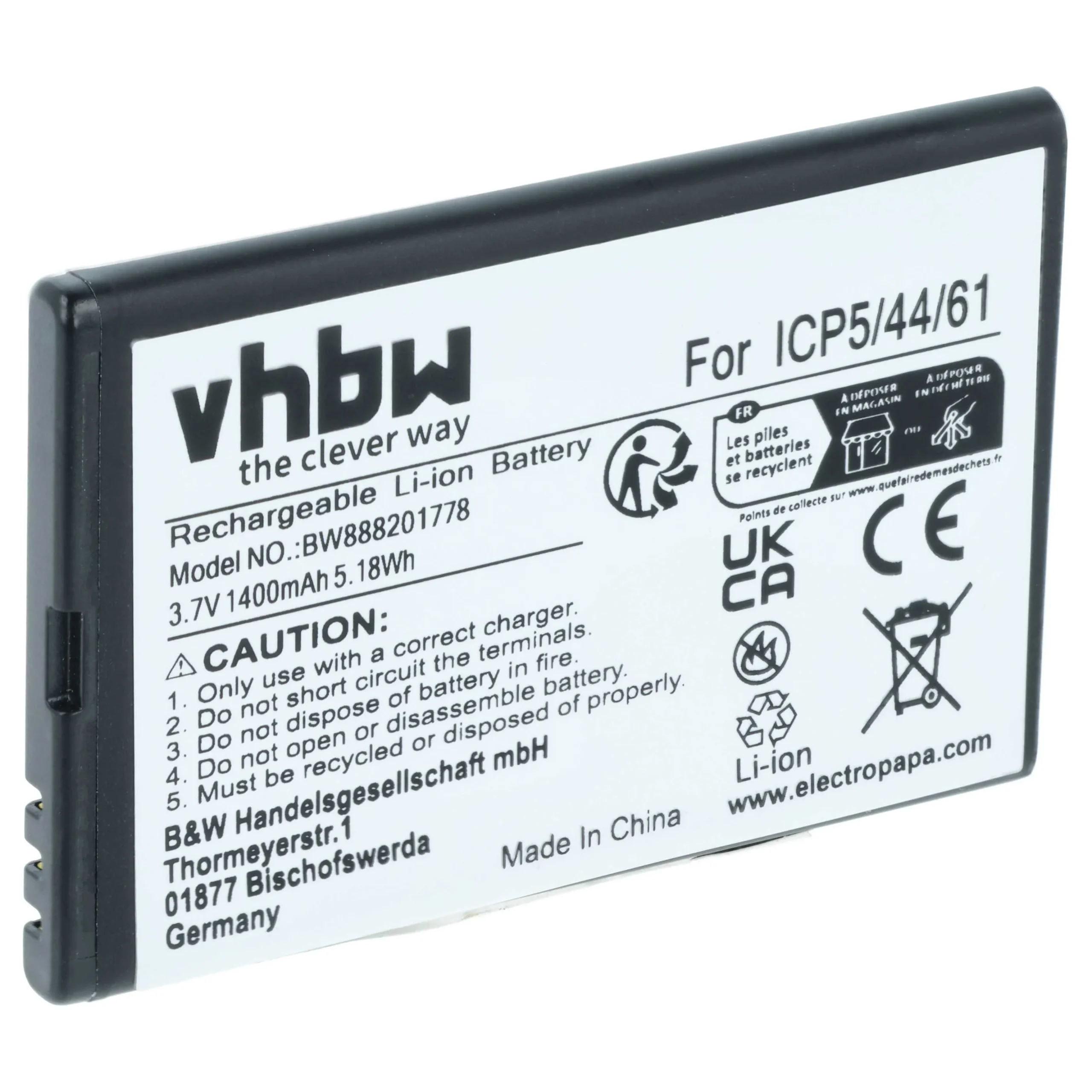 Batterie remplace Bea-Fon ICP5/44/61 téléphone portable Bea-fon - 1400mAh 3,7V Li-ion