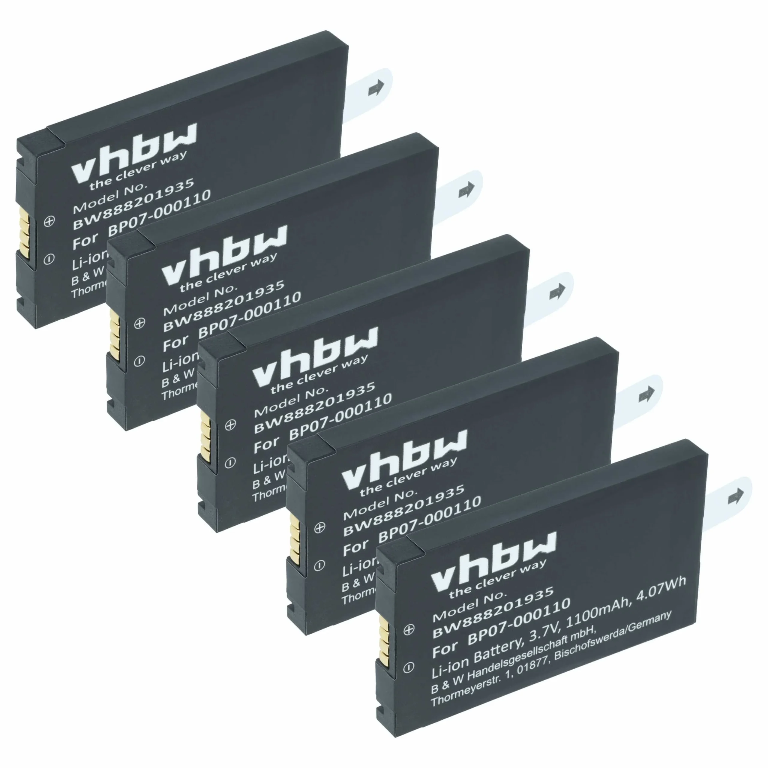 5x Batteries remplace Datalogic 11300794, 3H21-00000370 pour scanner de code-barre Datalogic - 1100mAh 3,7V