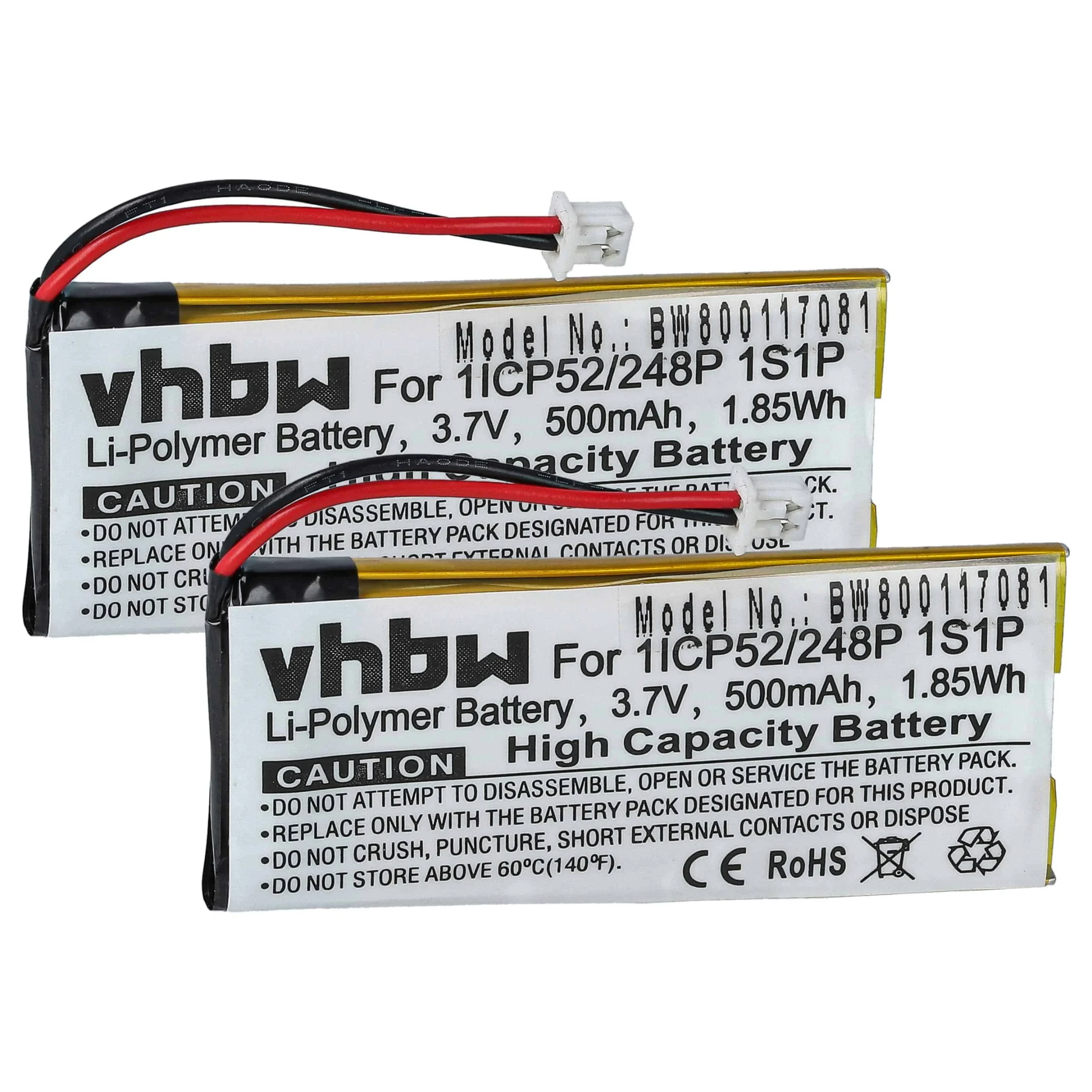 Batterie (2 pcs.) remplace Sena 1ICP52/248P 1S1P casque audio Sena - 500mAh 3,7V Li-polymère