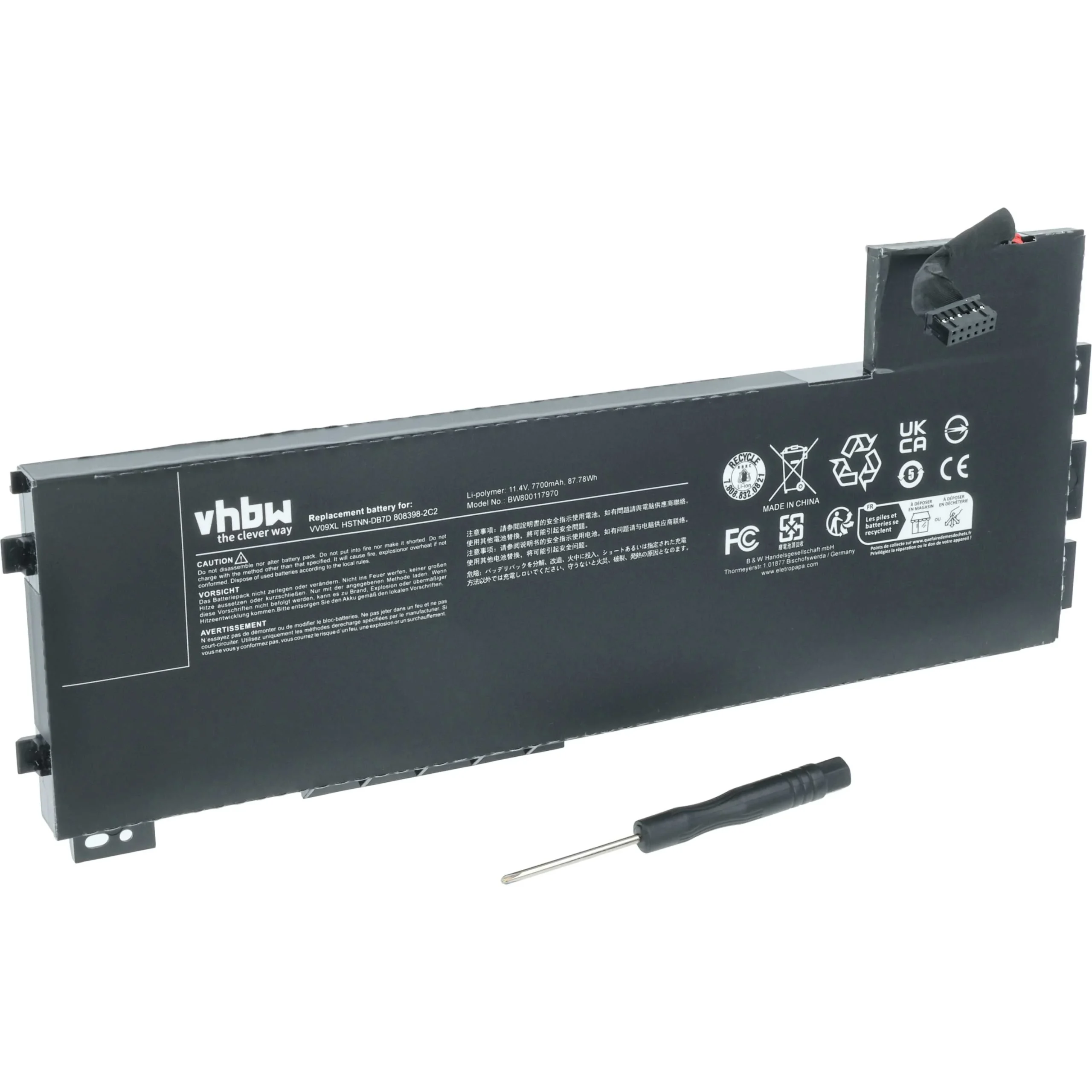 Batterie remplace HP 808398-2B1, 808398-2B2 pour ordinateur portable HP- 7700mAh 11,4V Li-polymère, noir