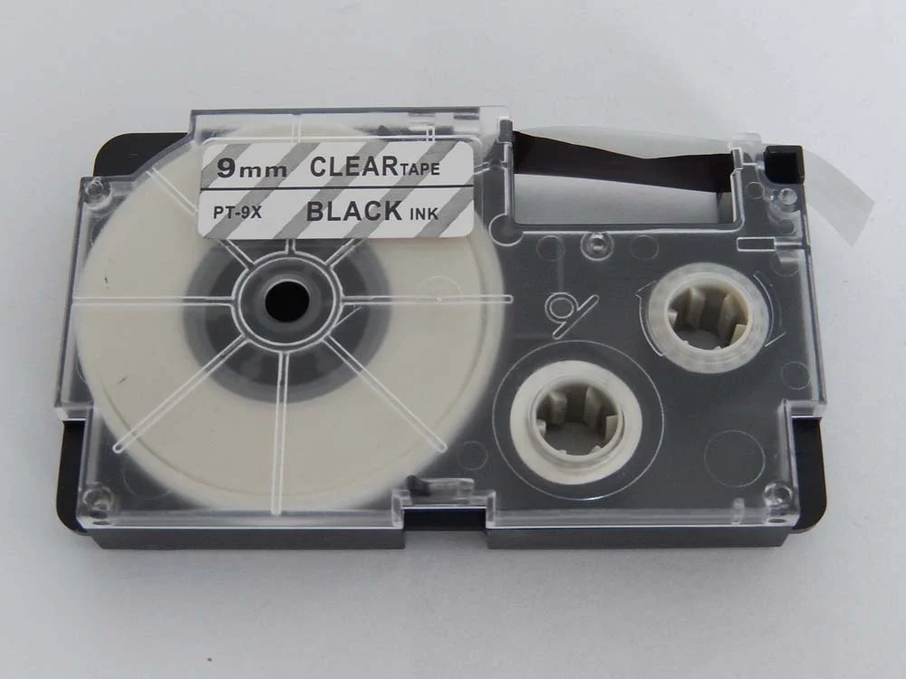 Cassette à ruban remplace Casio XR-9X, XR-9X1 - 9mm lettrage Noir ruban Transparent, plastique