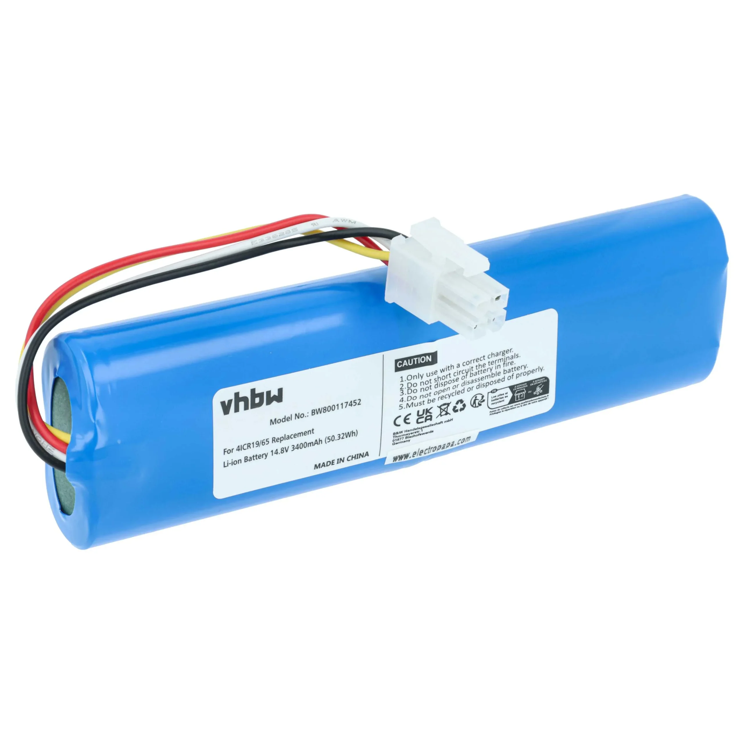 Batterie remplace Philips 4ICR19/65, CP0111/01 pour robot aspirateur Philips - 3400mAh 14,8V Li-ion