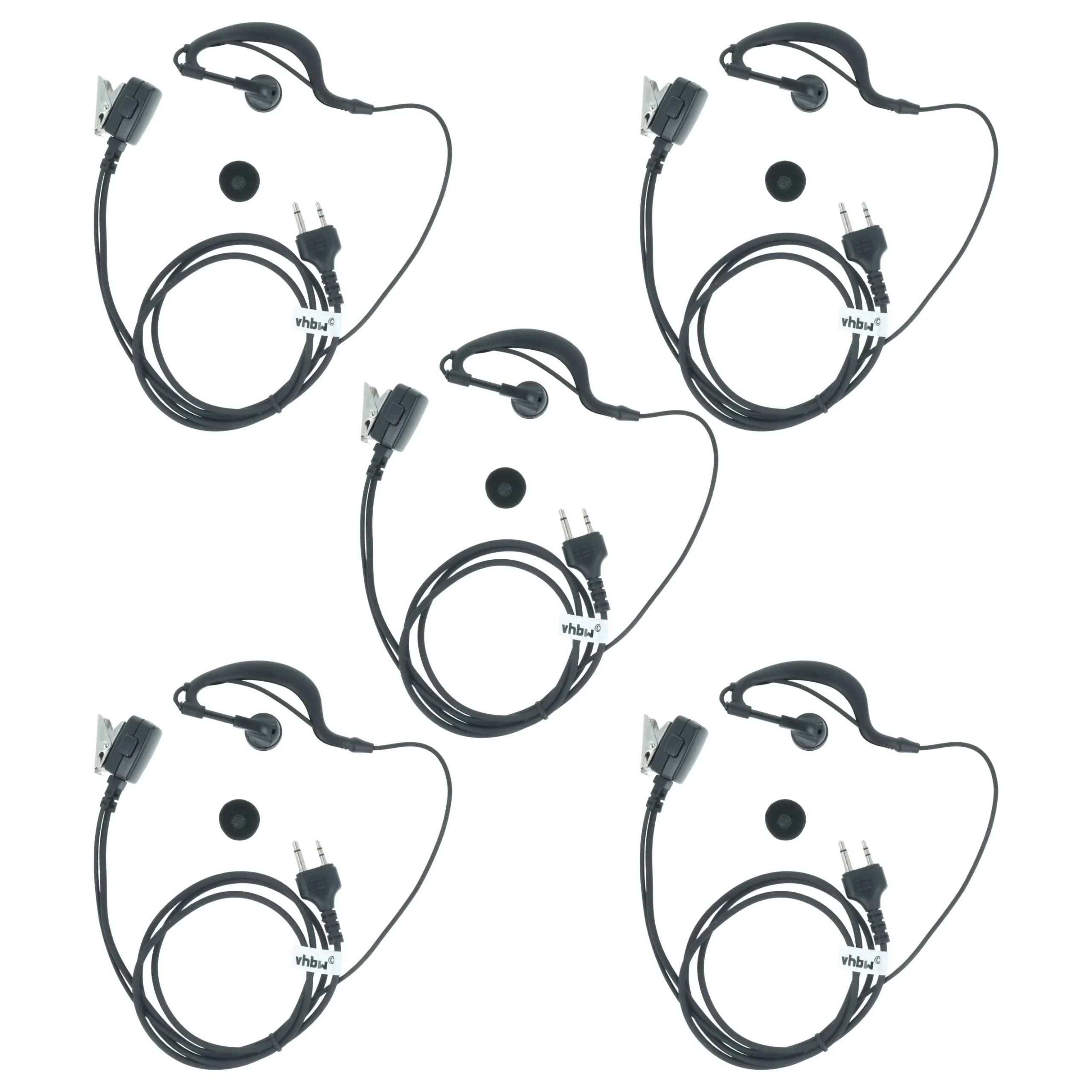 5x Oreillette de talkie-walkie - Avec touche de réponse + support clip, noir