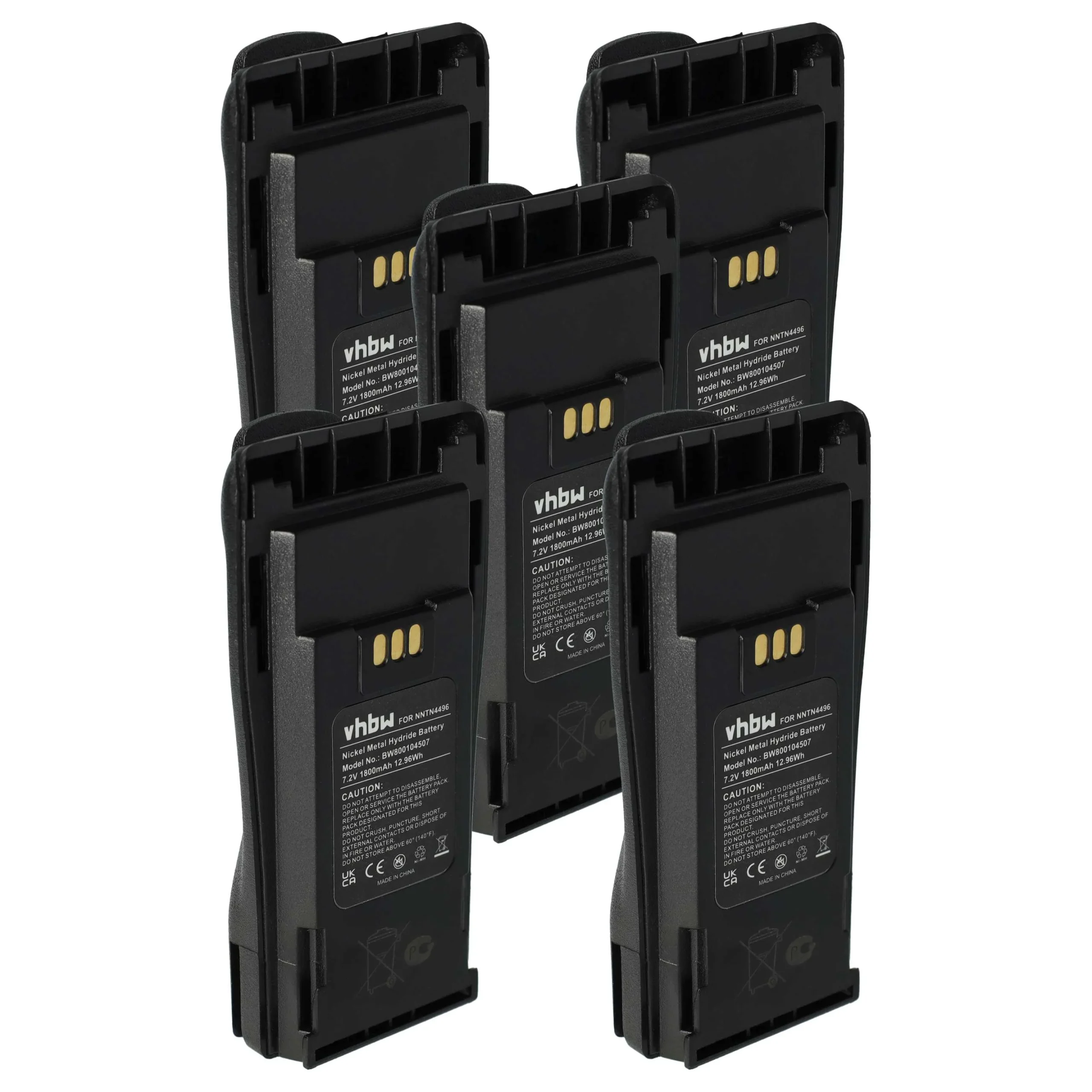 5x Batteries pour radio talkie-walkie Motorola CP040, CP200d, DP1400- 1800mAh 7,2V NiMH