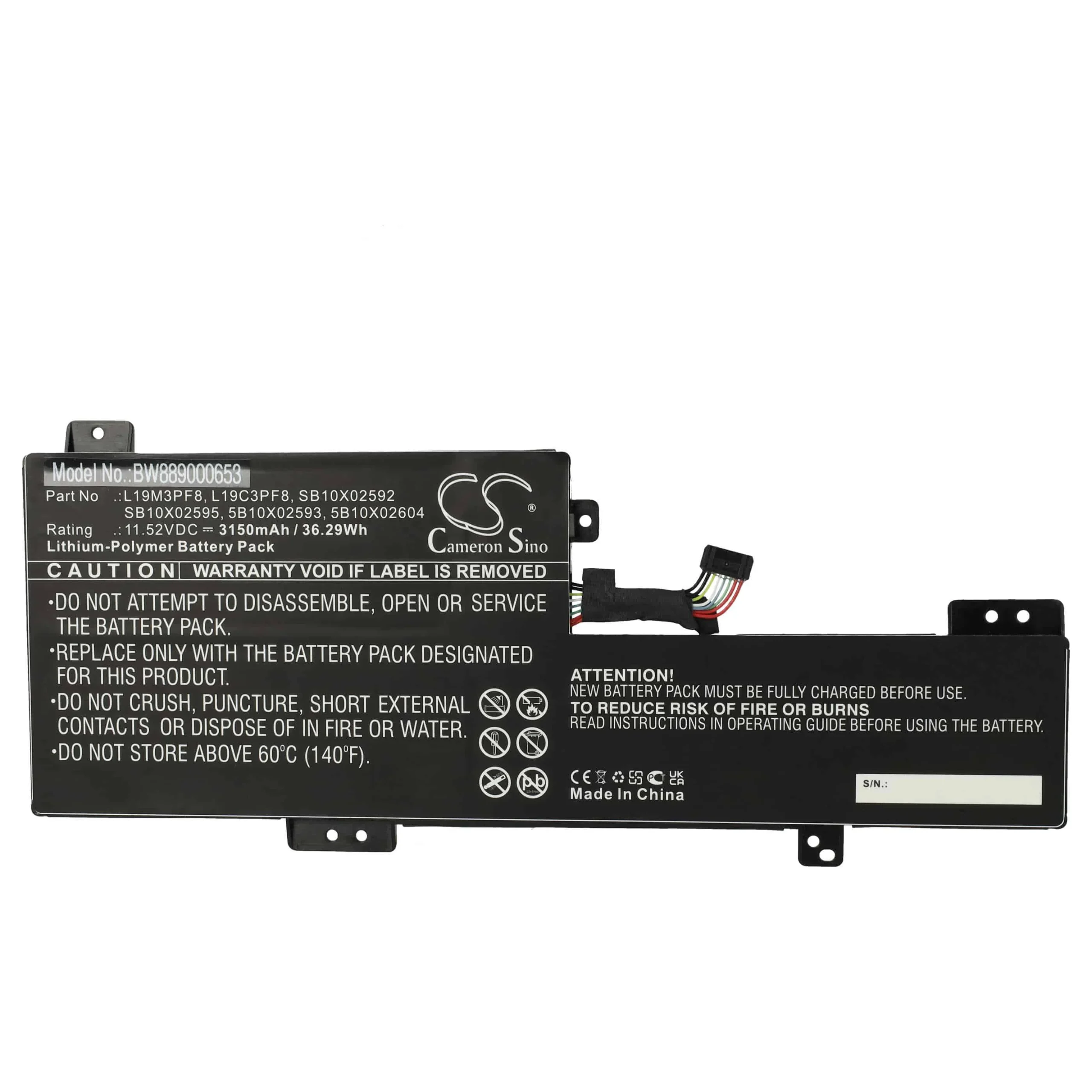 Batterie remplace Lenovo 5B10X02593, 5B10X02604 pour ordinateur portable Lenovo- 3150mAh 11,52V Li-polymère
