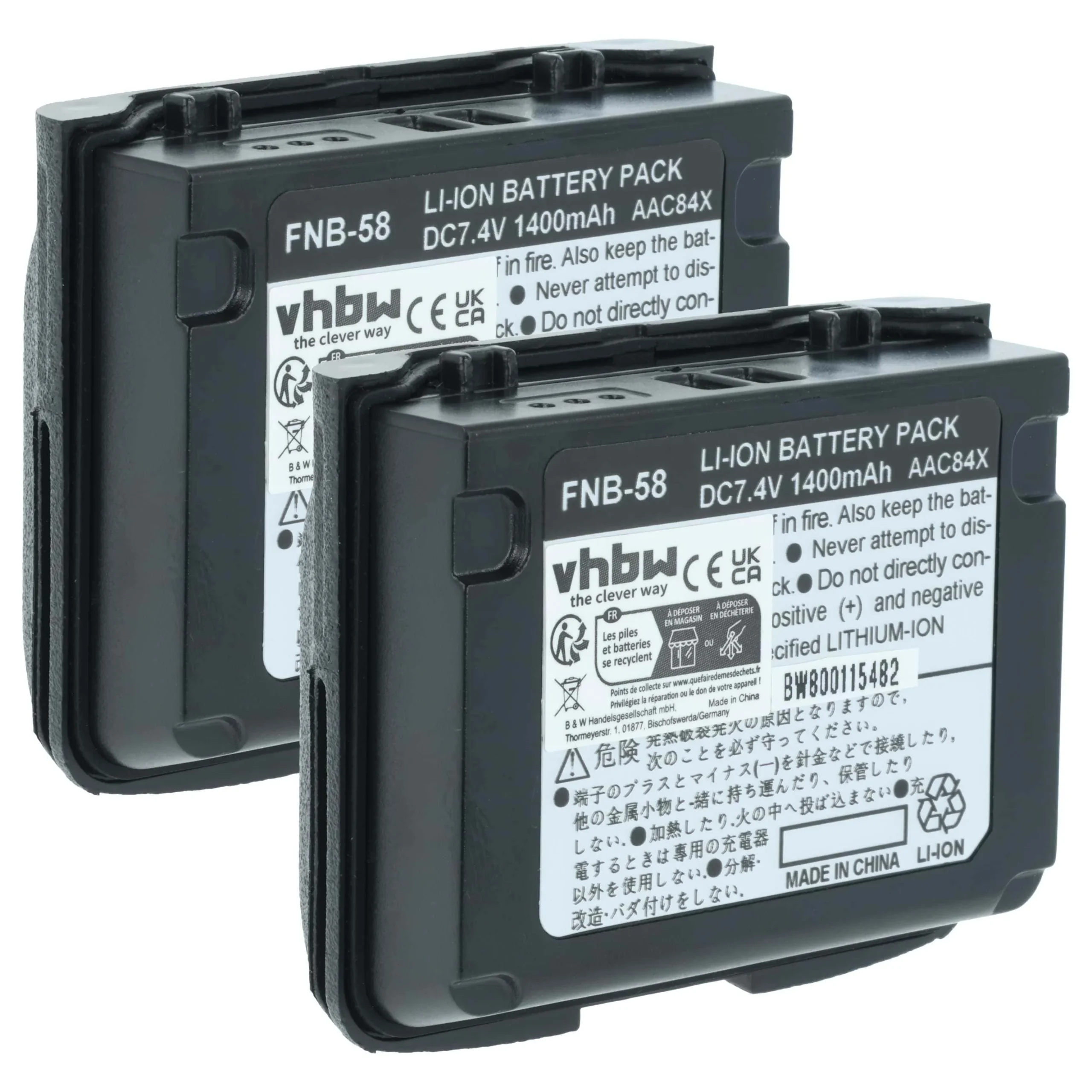 2x Batteries remplace Yaesu Vertex FNB-58, FNB-58Li pour radio talkie-walkie Horizon- 1400mAh 7,4V Li-ion