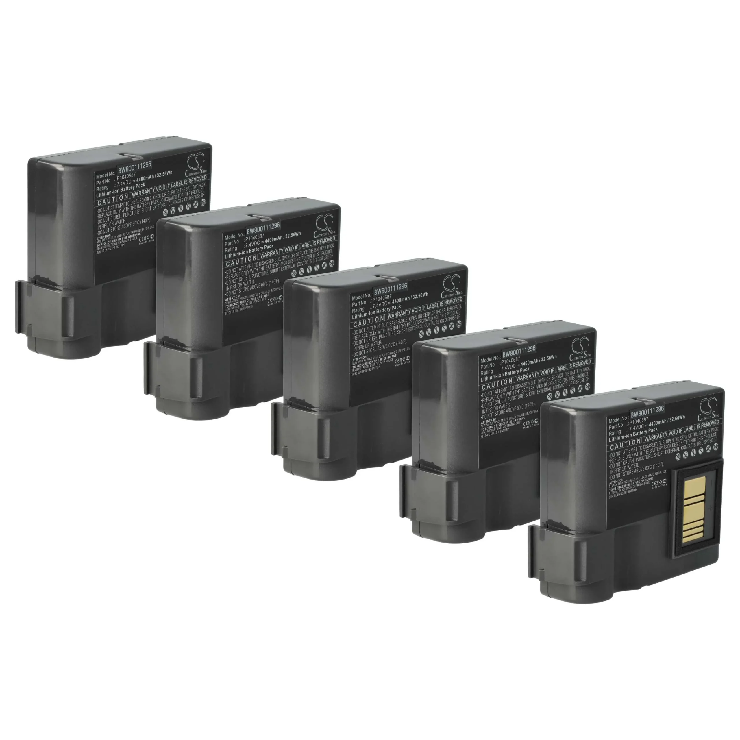 5x Batteries remplace Zebra BTRY-MPP-68MA1-01, P1040687 pour imprimante Zebra - 4400mAh 7,4V Li-ion