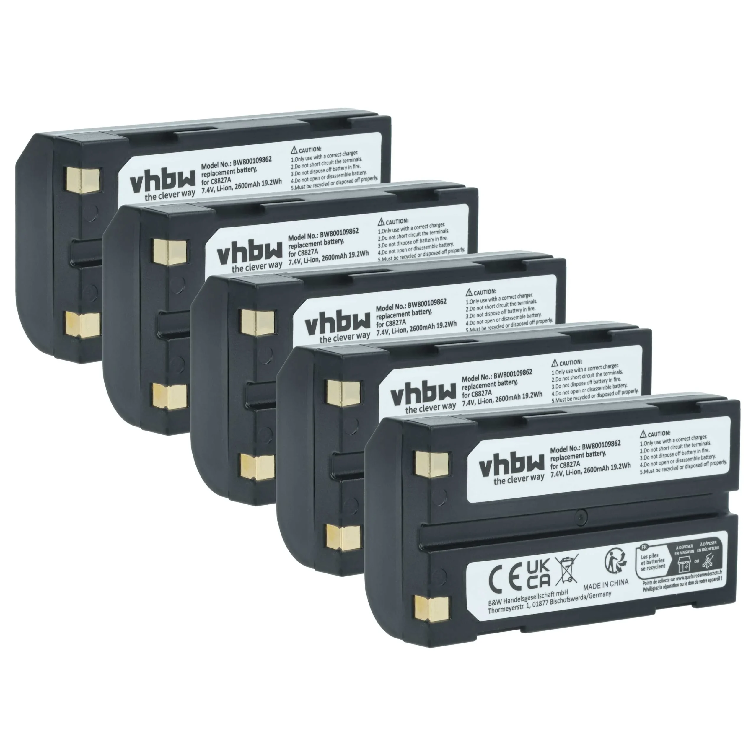 5x Batteries remplace CHC 1906110059 pour appareil photo Telxon- 2600mAh 7,4V Li-ion