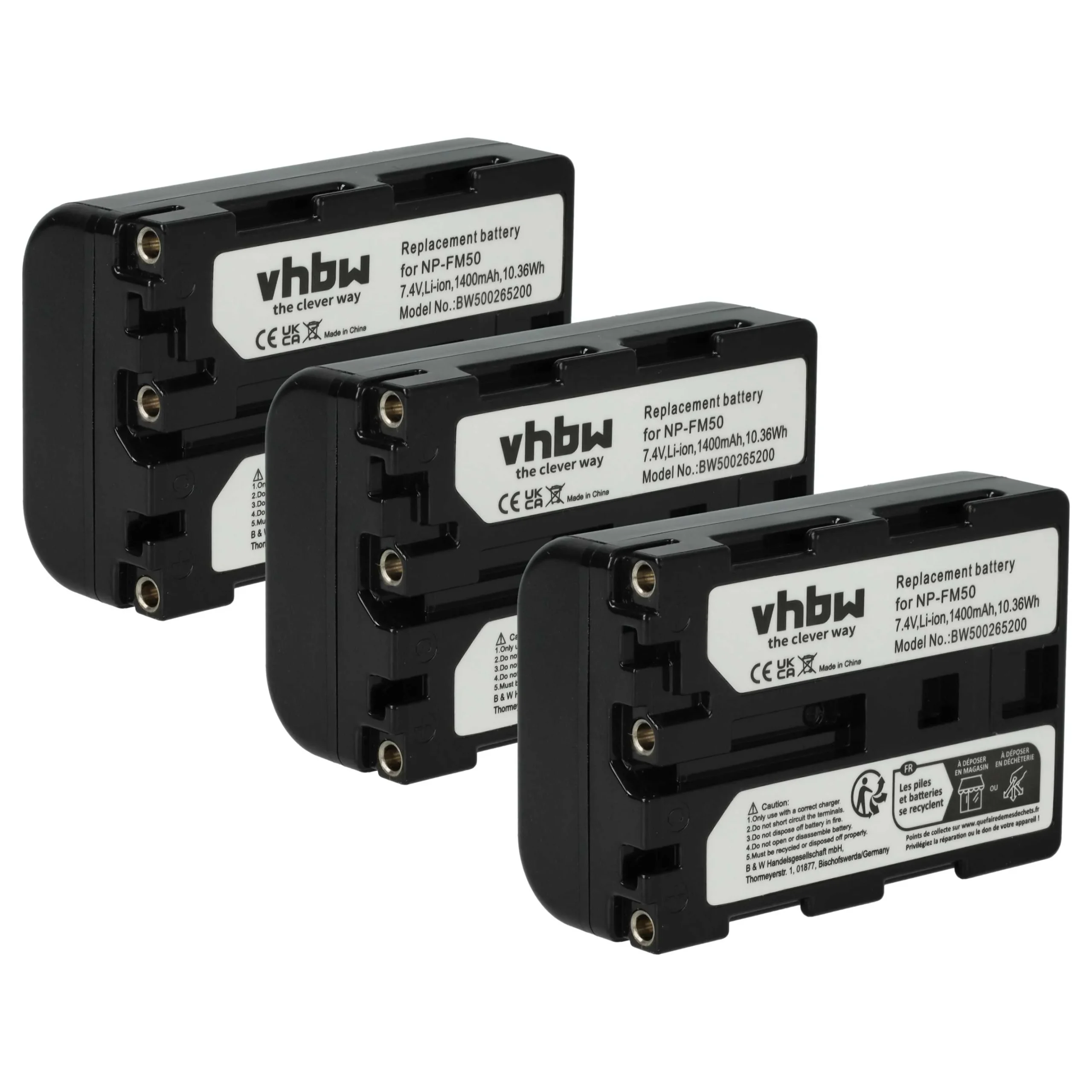 3x Batteries remplace Sony NP-FM30, NP-FM50, NP-FM70, NP-FM90 pour caméscope Trotec- 1400mAh 7,4V Li-ion