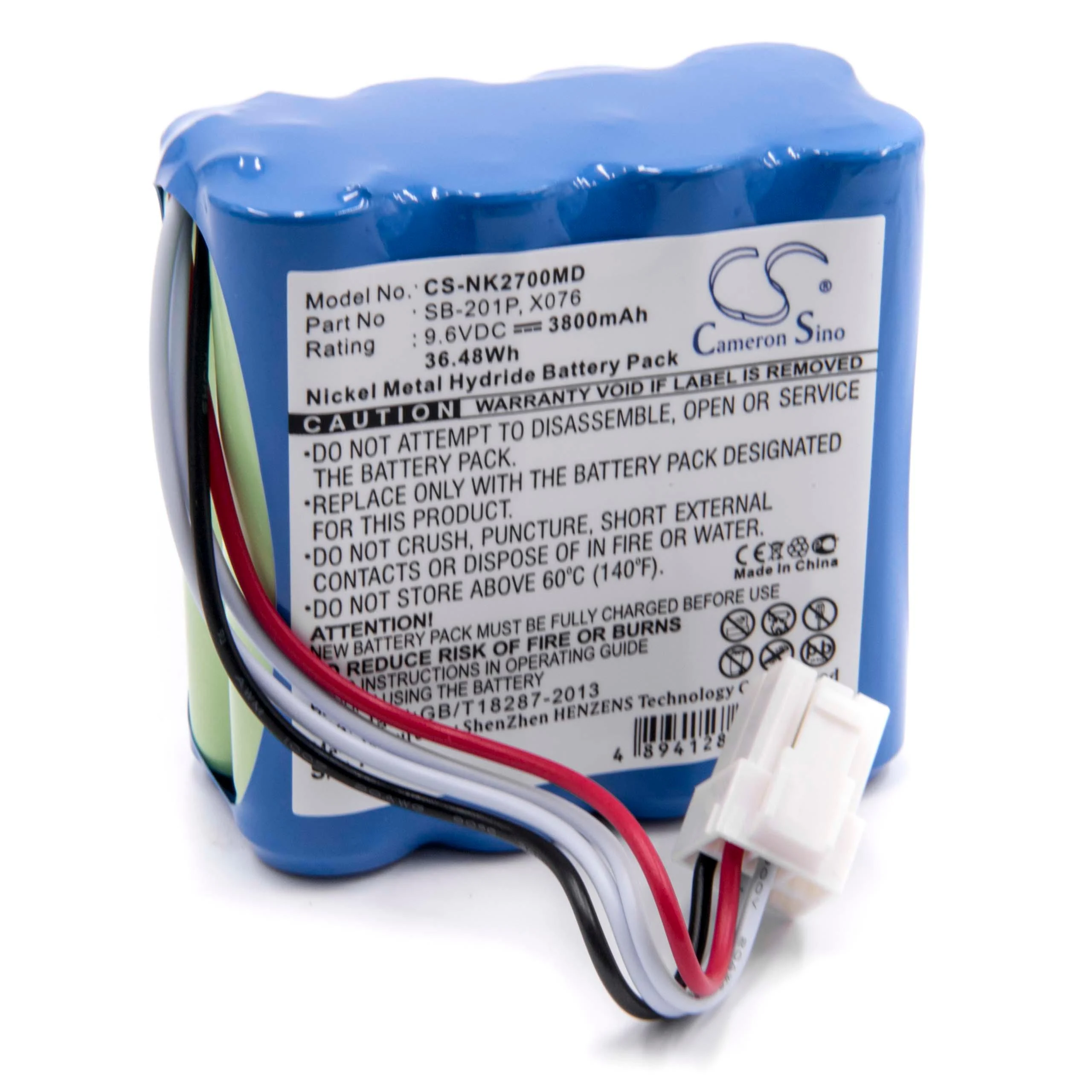 Batterie remplace Nihon Kohden X076, SB-201P pour appareil médical Nihon Kohden - 3800mAh 9,6V NiMH