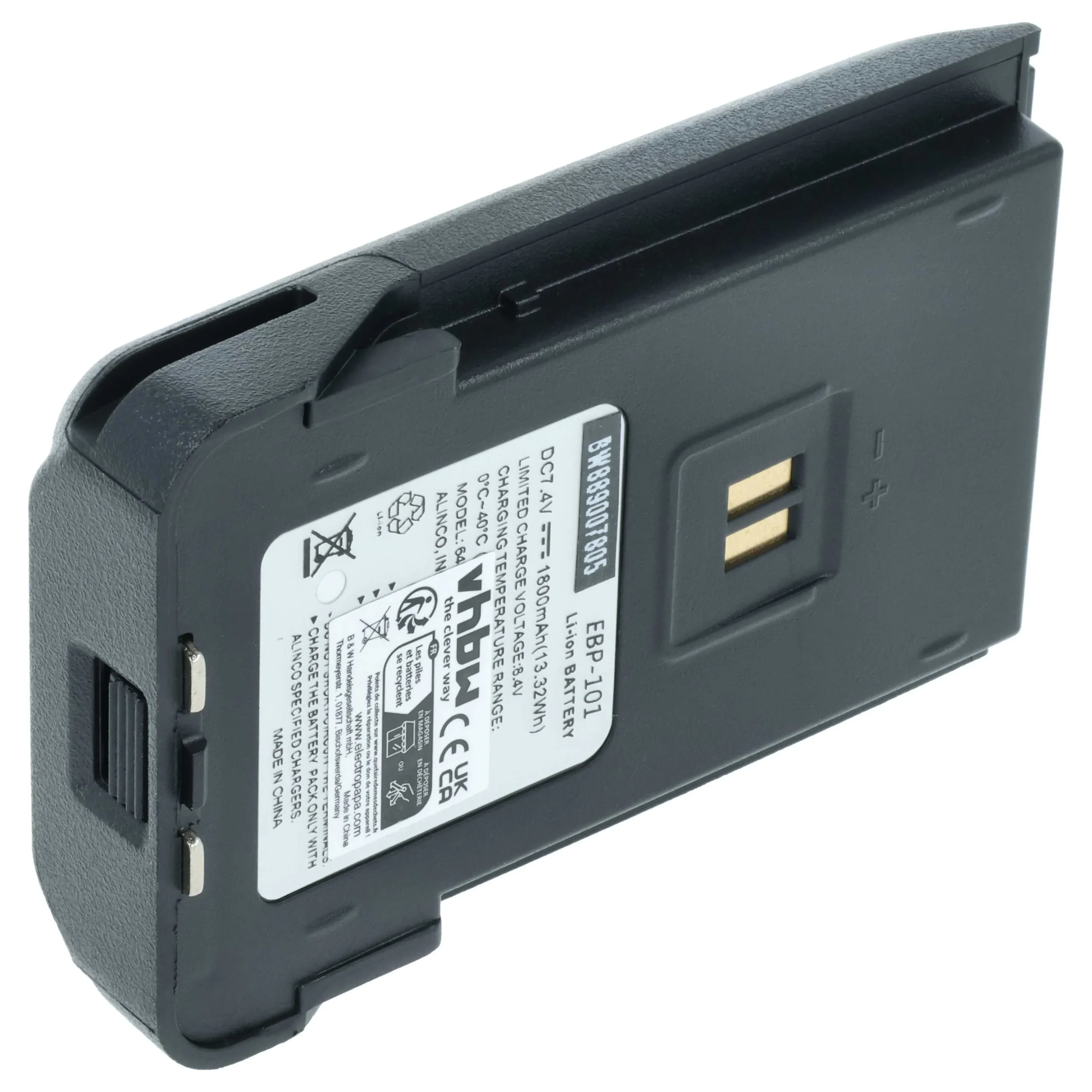 Batterie remplace Alinco EBP-101 pour radio talkie-walkie Alinco- 1800mAh 7,4V Li-ion