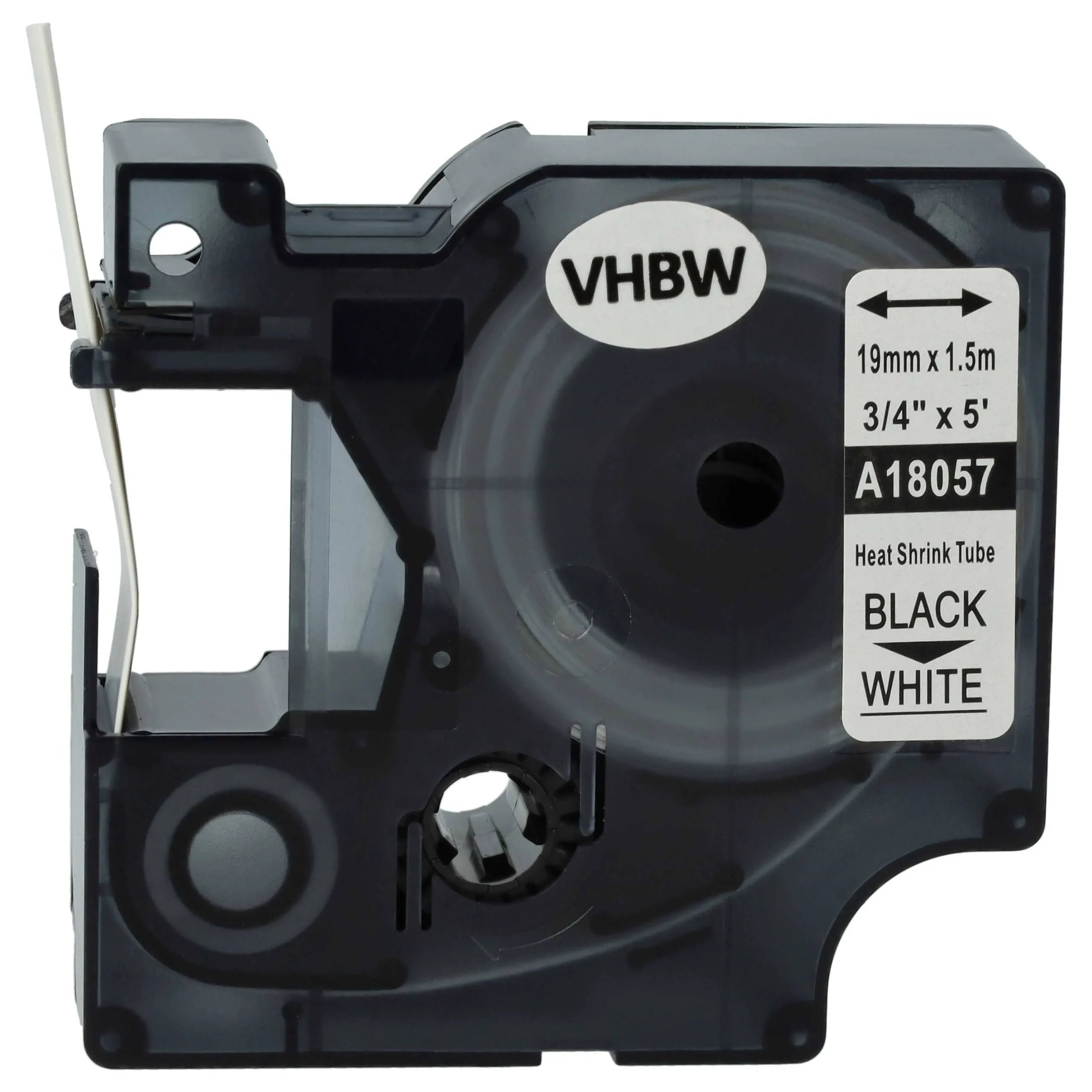 Cassette à ruban remplace Dymo 18057 - lettrage Noir ruban Blanc, plastique, thermorétractable, 19 mm
