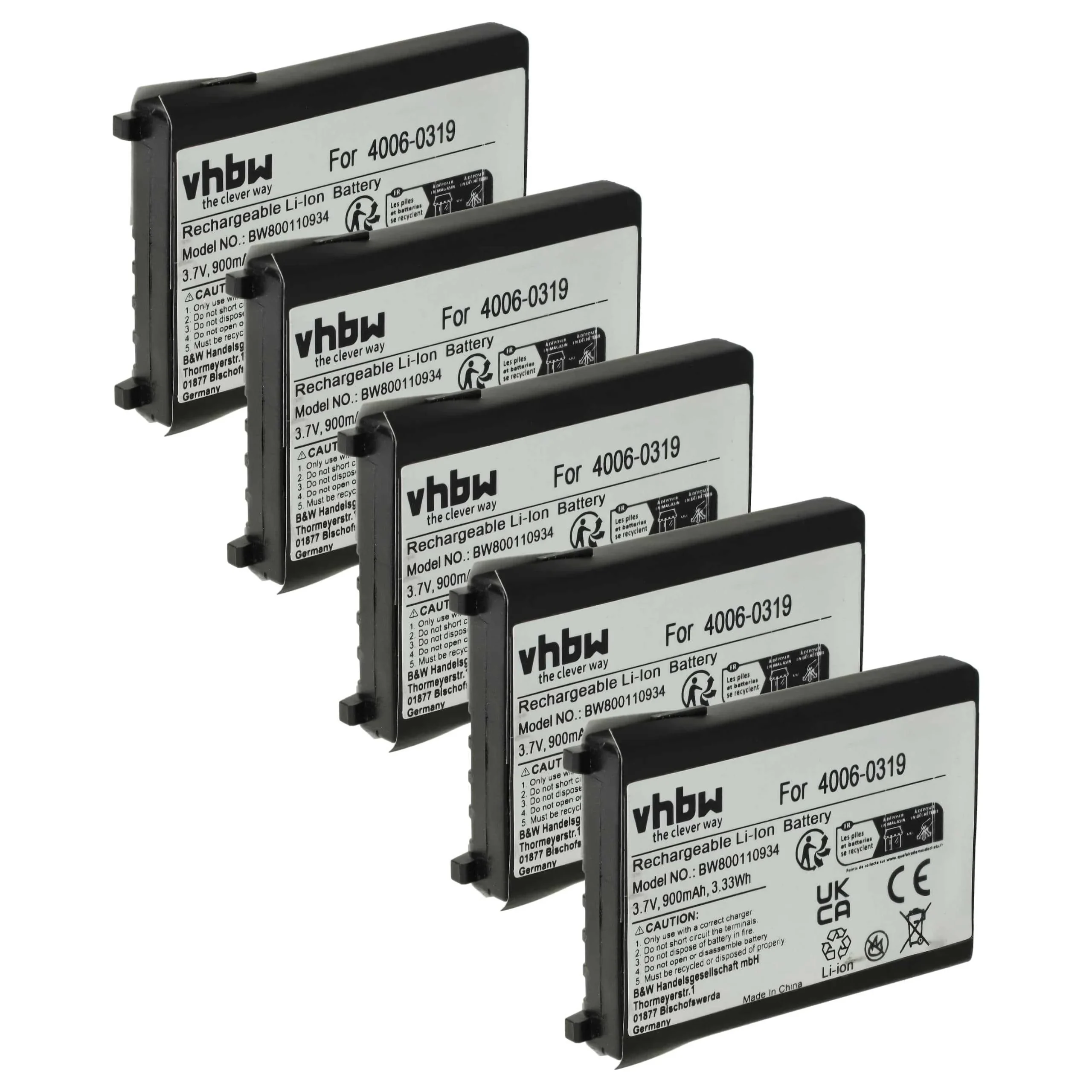 5x Batteries remplace Datalogic 95A201004 pour scanner de code-barre Unitech - 900mAh 3,7V