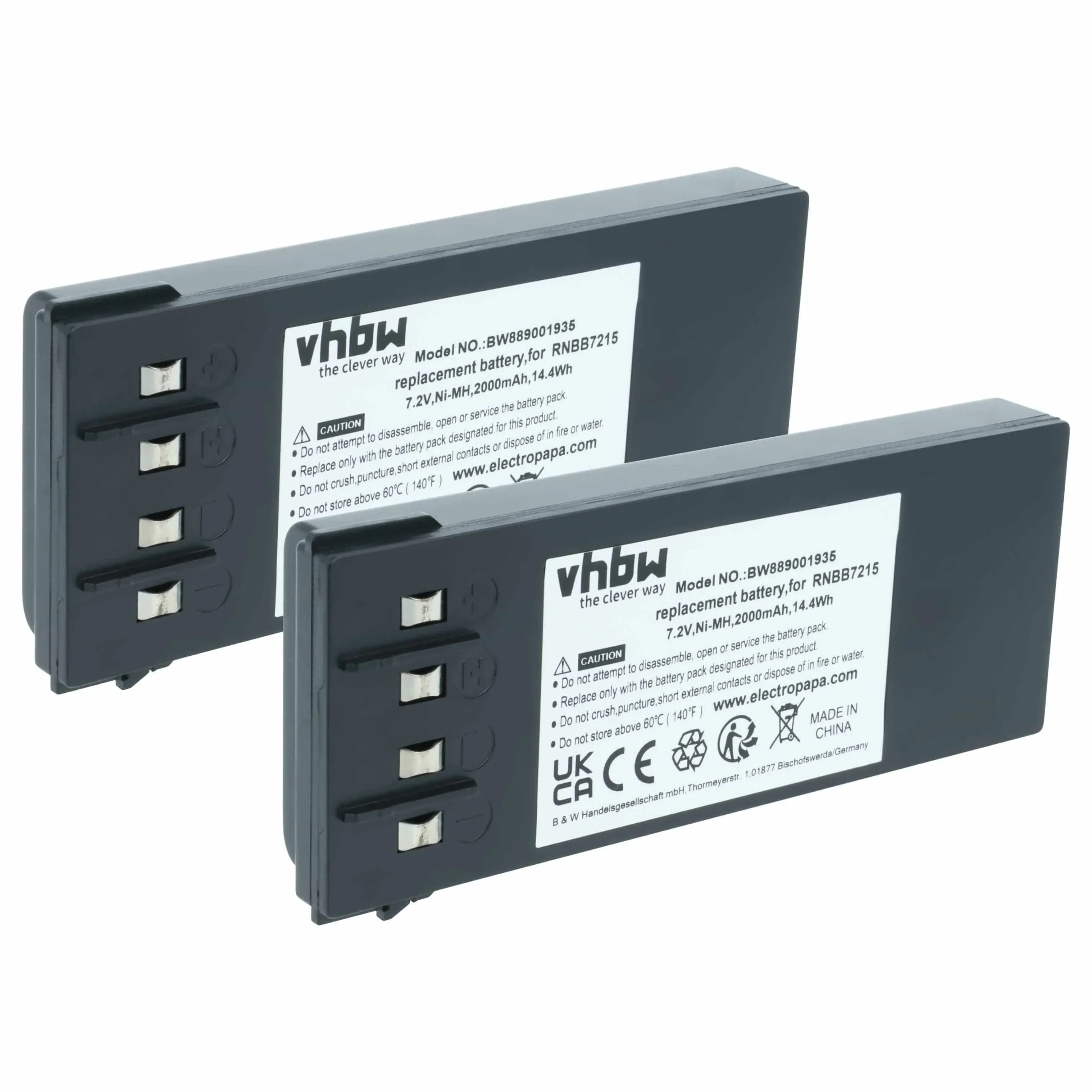 Batterie (2 pièces) remplace Hiab 2250201, 2.250.2011, 2.250.1000, 2.250.2010, 22501000 - 2000mAh 7,2V NiMH