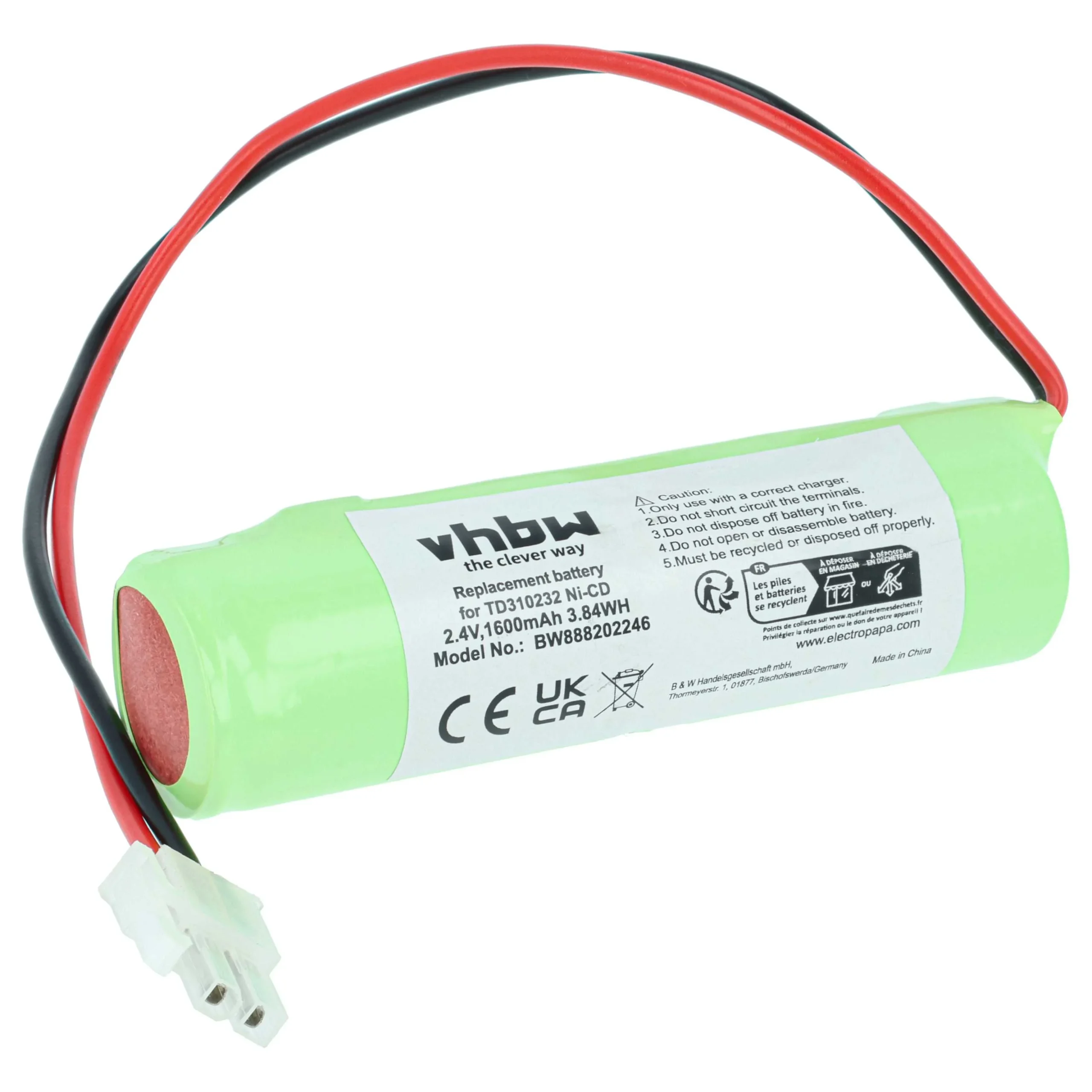 Batterie remplace Schneider TD310232 pour éclairage de secours Schneider - 1600mAh 2,4V NiCd