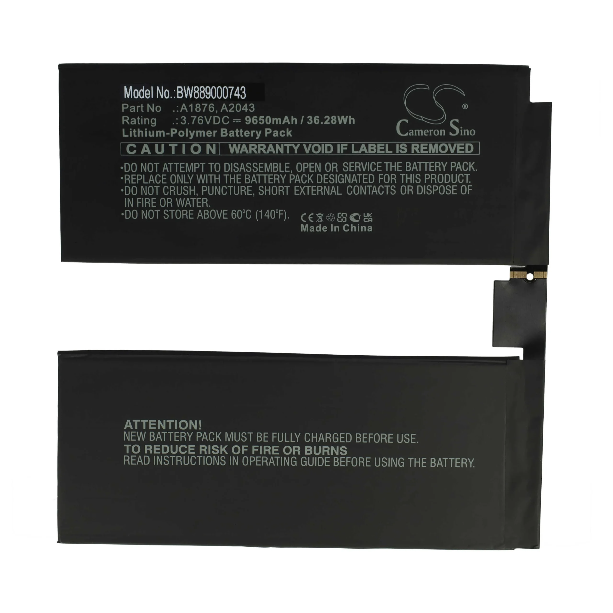 Batterie remplace Apple A1876, A2043 tablette - 9650mAh 3,76V Li-polymère