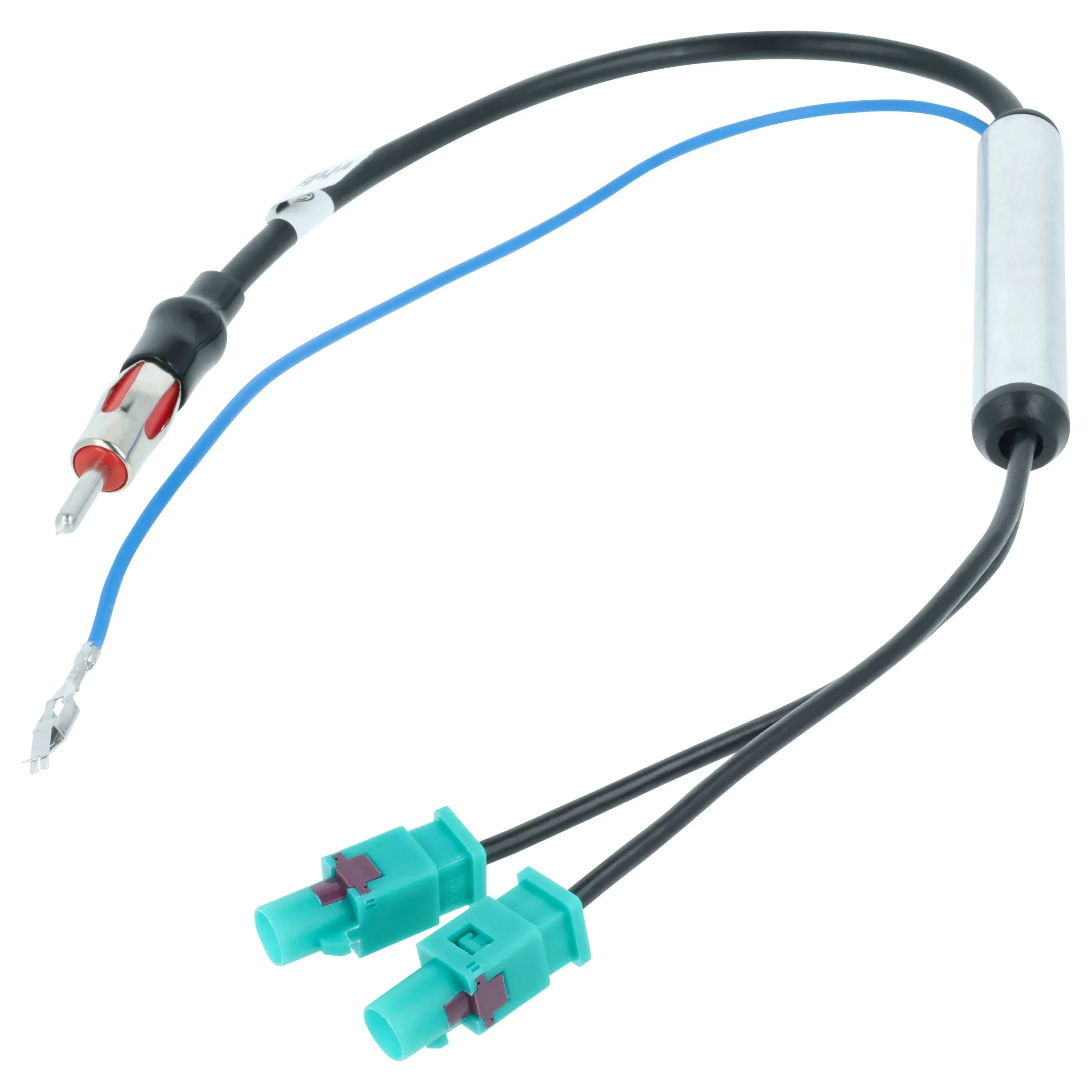 Amplificateur d'antenne DIN (m) vers double Fakra (m) pour véhicule Audi, Seat, VW - Pour alimentation fantôme
