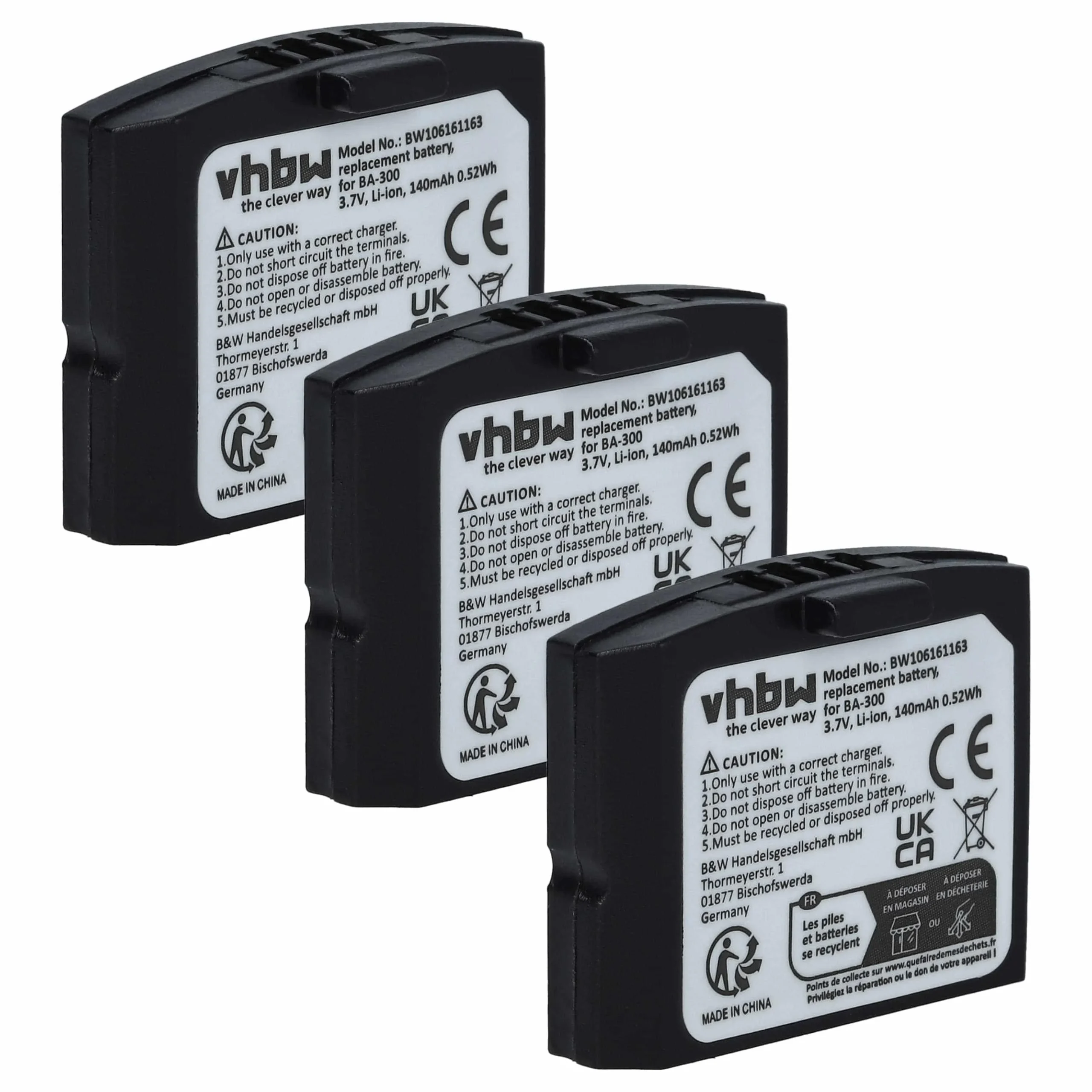 Batterie (3 pcs.) remplace Sennheiser BA300, 500898, 523306 casque audio Sennheiser - 140mAh 3,7V Li-polymère