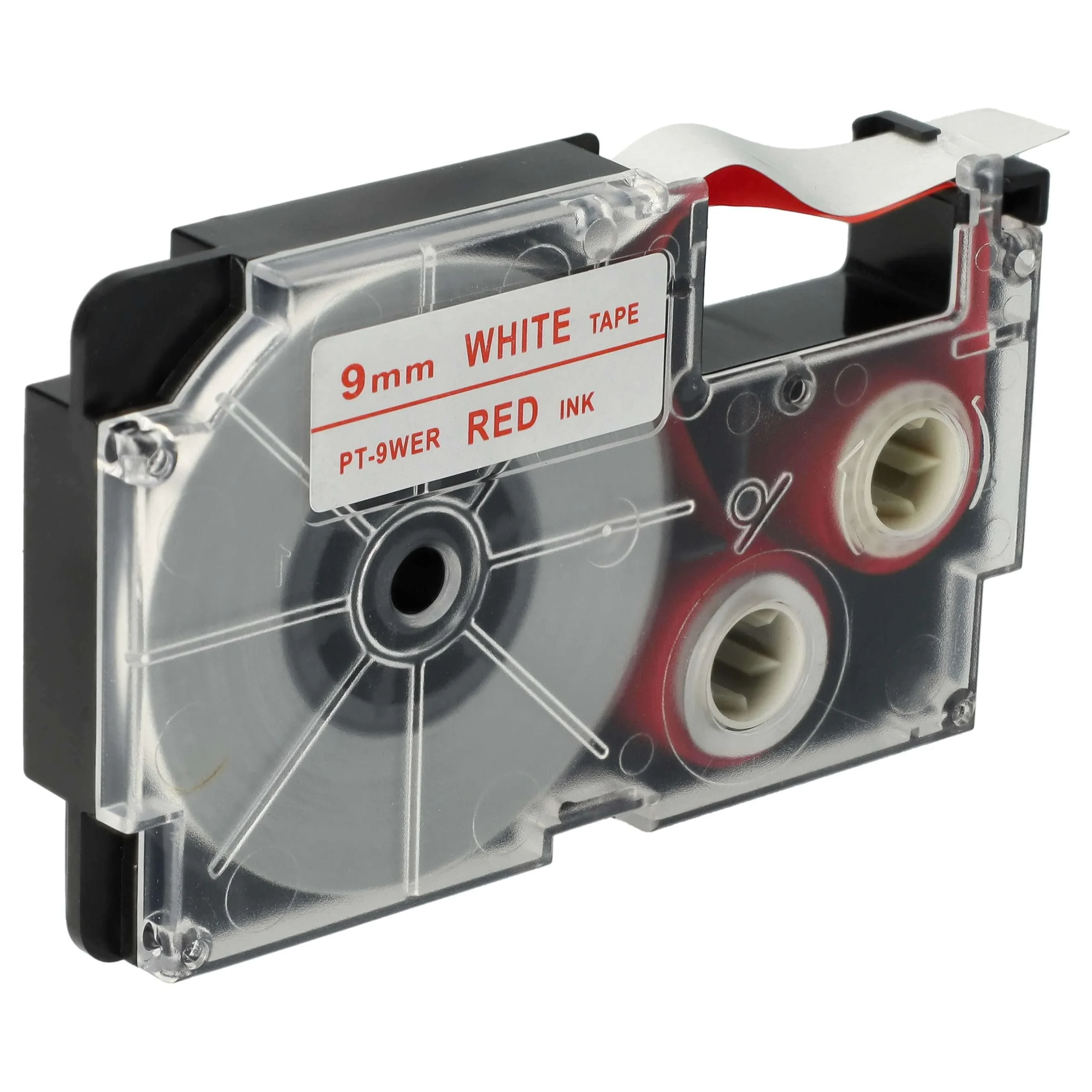 Cassette à ruban remplace Casio XR-9WER1, XR-9WER - 9mm lettrage Rouge ruban Blanc, plastique