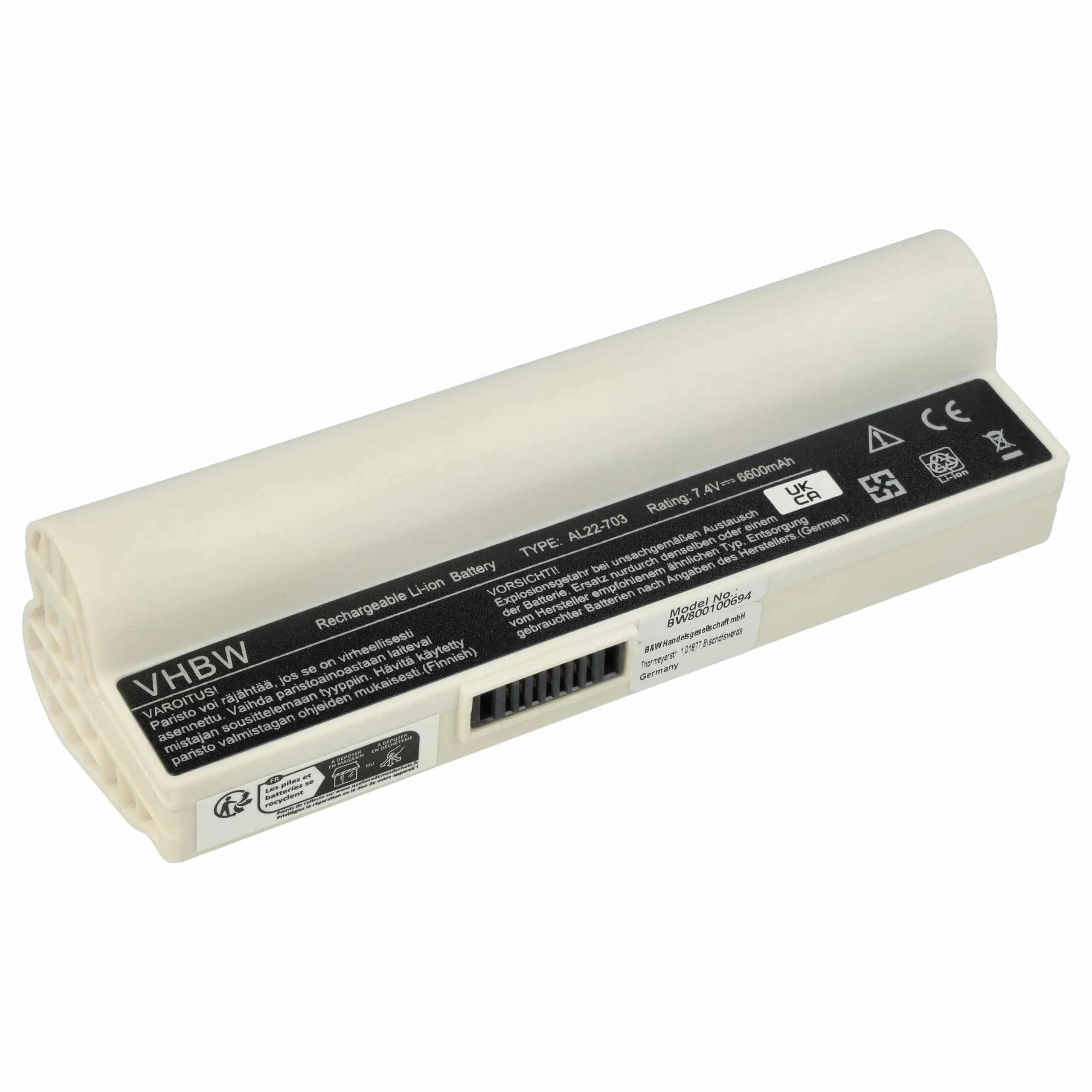 Batterie remplace Asus AL22-703 pour ordinateur portable Asus- 6600mAh 7,4V Li-ion, blanc