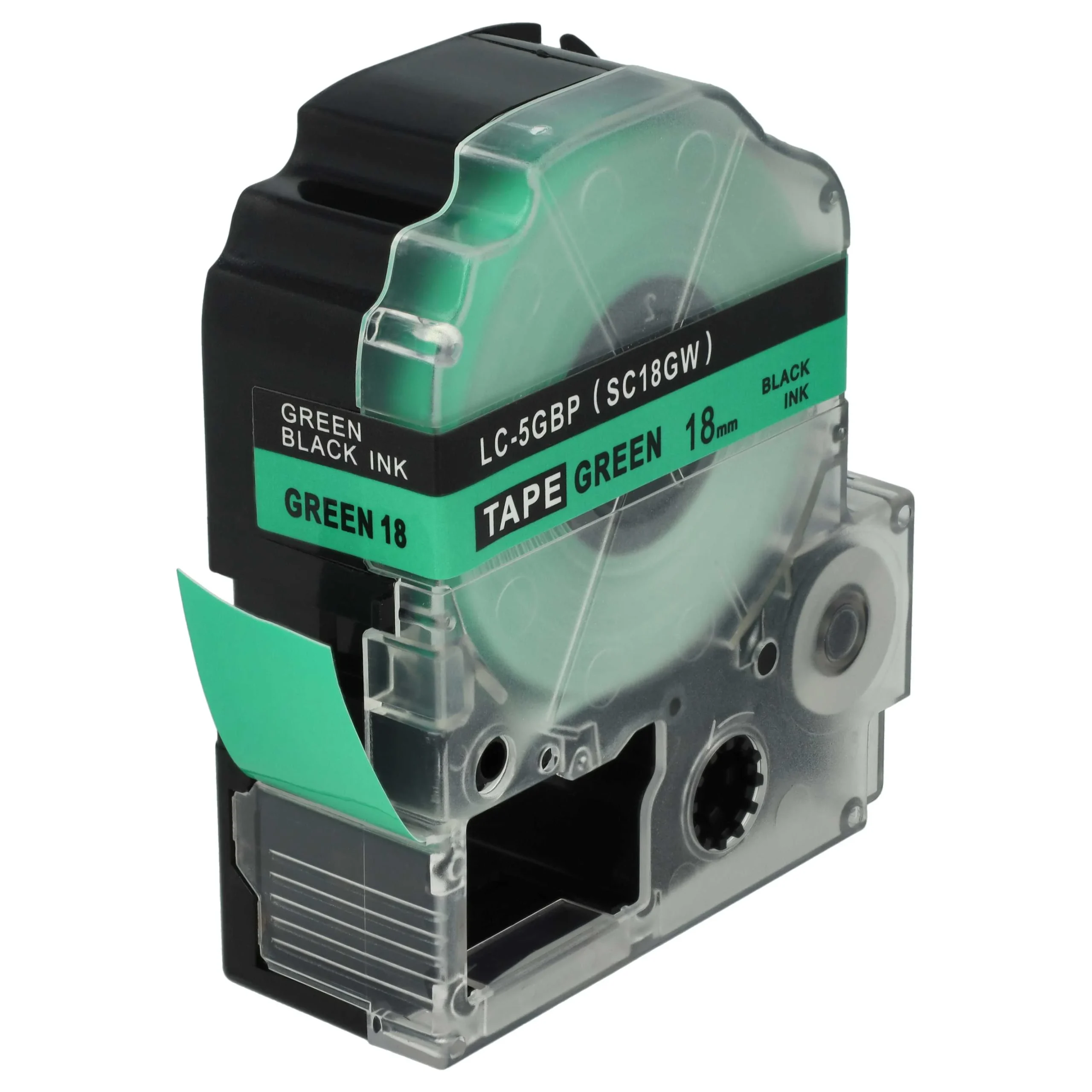 Cassette à ruban remplace Epson LC-5GBP - 18mm lettrage Noir ruban Vert, plastique