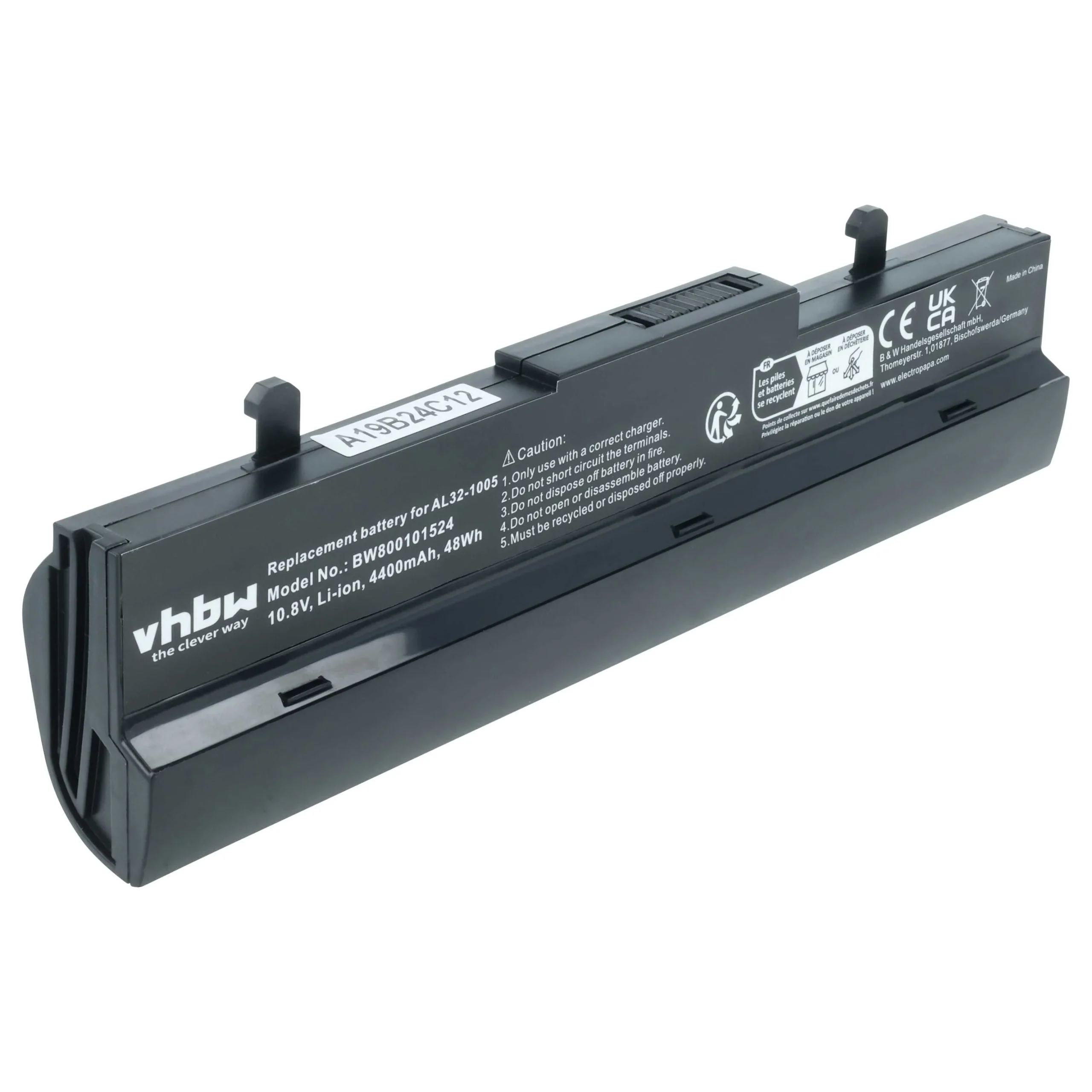 Batterie remplace Asus 70-OA1B1B2100, 0B20-00KA0AS pour ordinateur portable Asus- 4400mAh 11,1V Li-ion, noir