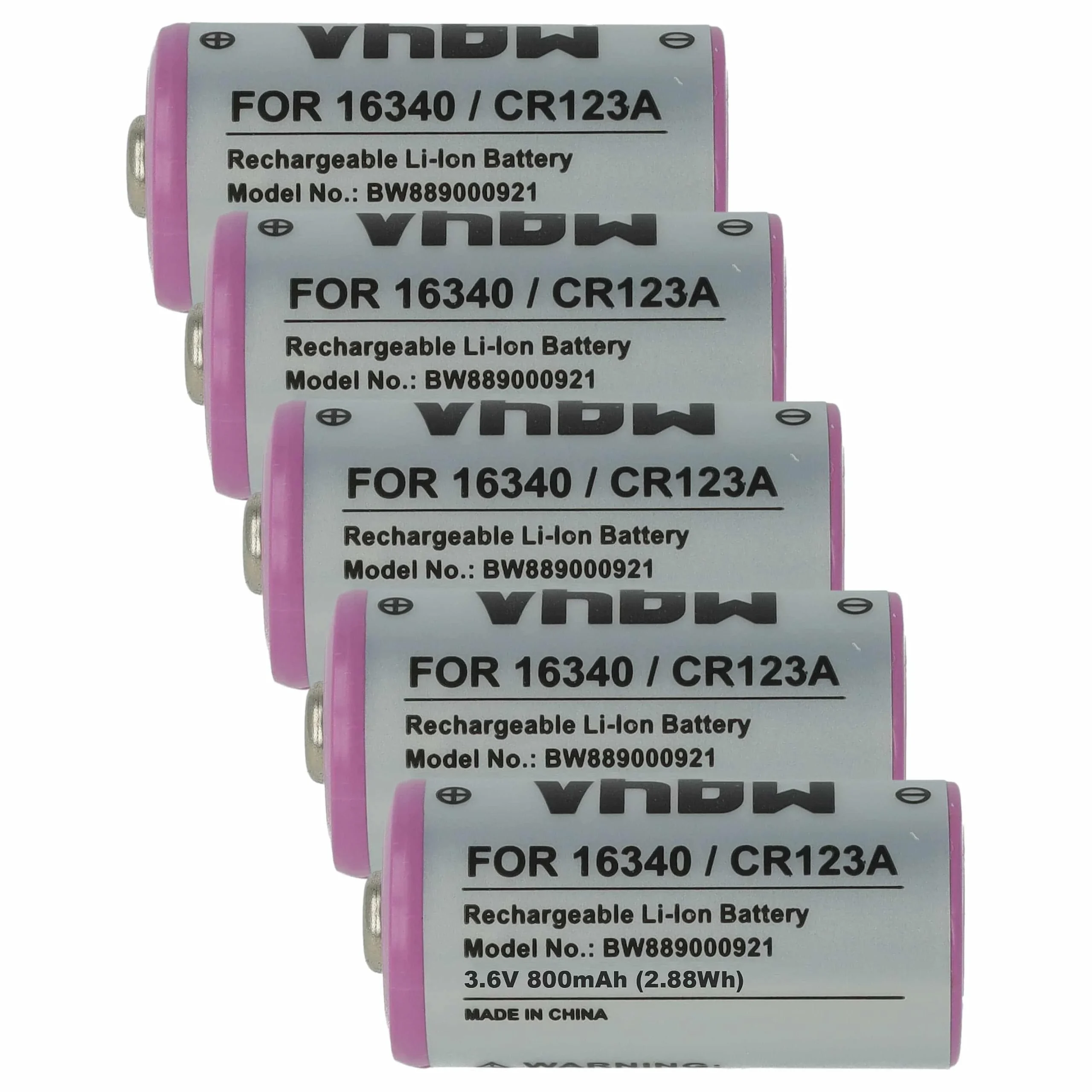 Batterie (5 pcs.) remplace 16340, DL123A, CR123R, CR17335, CR17345, CR123A - 800mAh 3,6V Li-ion, 1x cellules