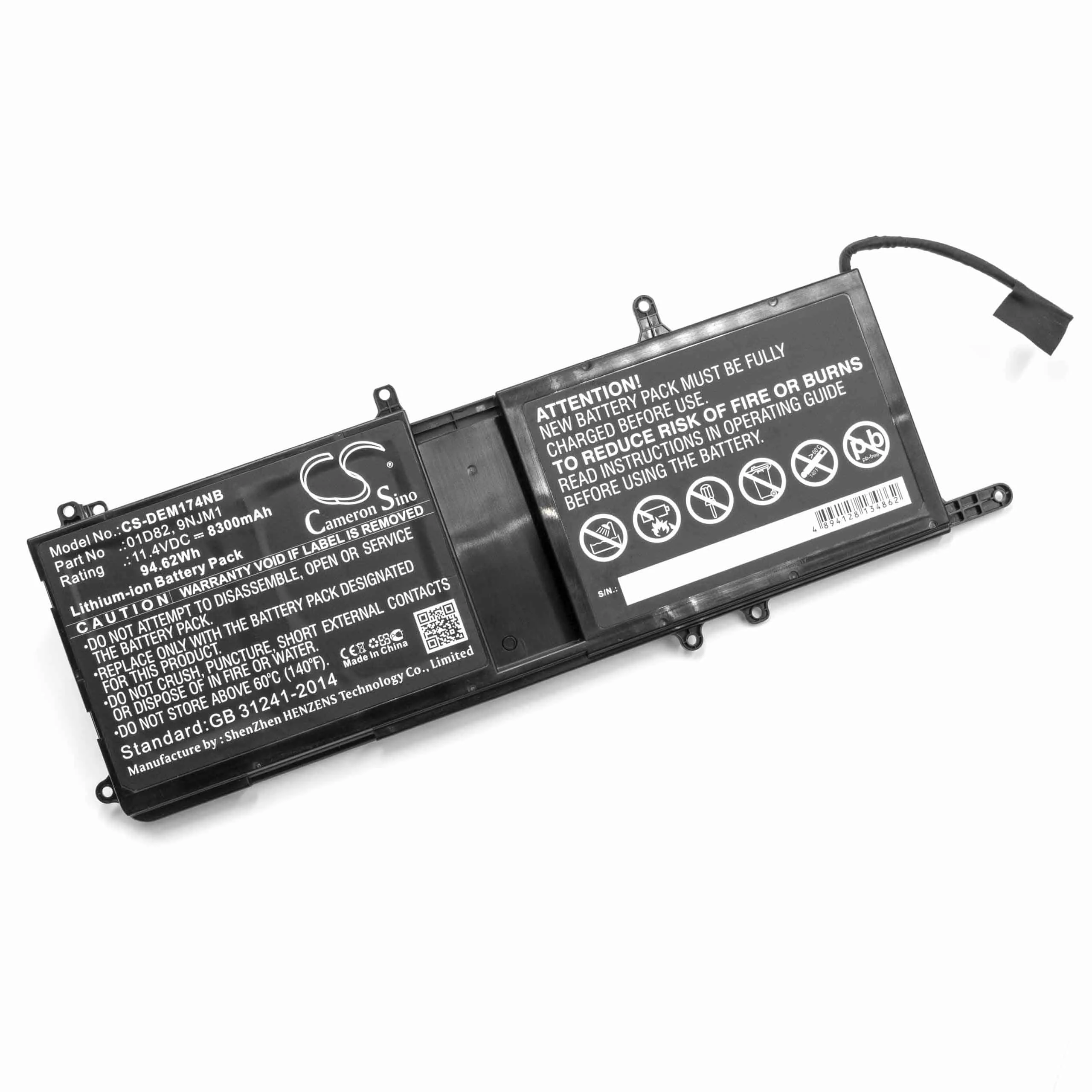 Batterie remplace Dell 0HF250, 0MG2YH, 01D82, 9NJM1, HF250 pour ordinateur portable Dell- 8300mAh 11,4V Li-ion