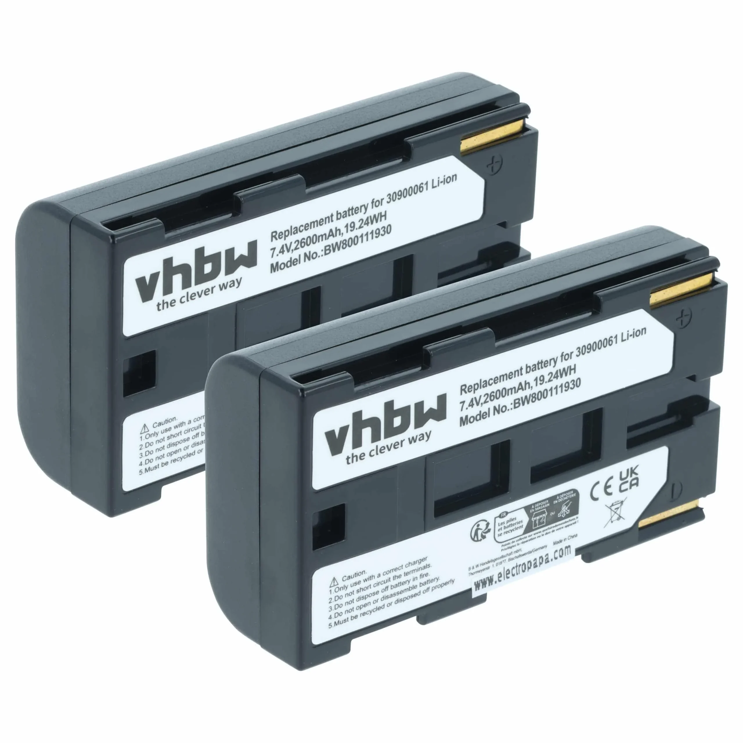 2x Batteries remplace Canon BP-911, BP-914, BP-915, BP-924 pour appareil photo Phase One- 2600mAh 7,2V Li-ion