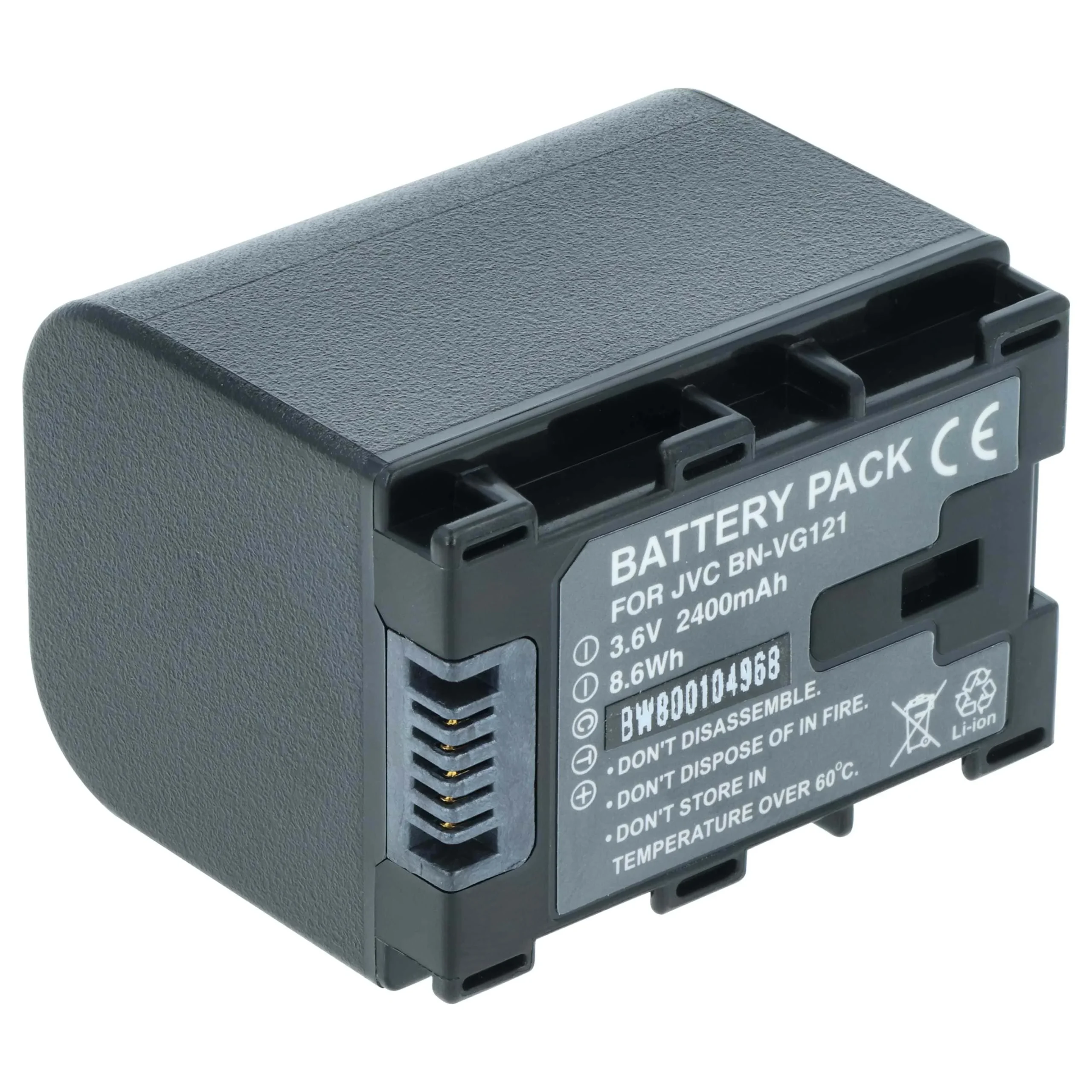Batterie remplace JVC BN-VG121, BN-VG121AC, BN-VG121E, BN-VG121SU pour caméscope JVC- 2400mAh 3,6V Li-ion