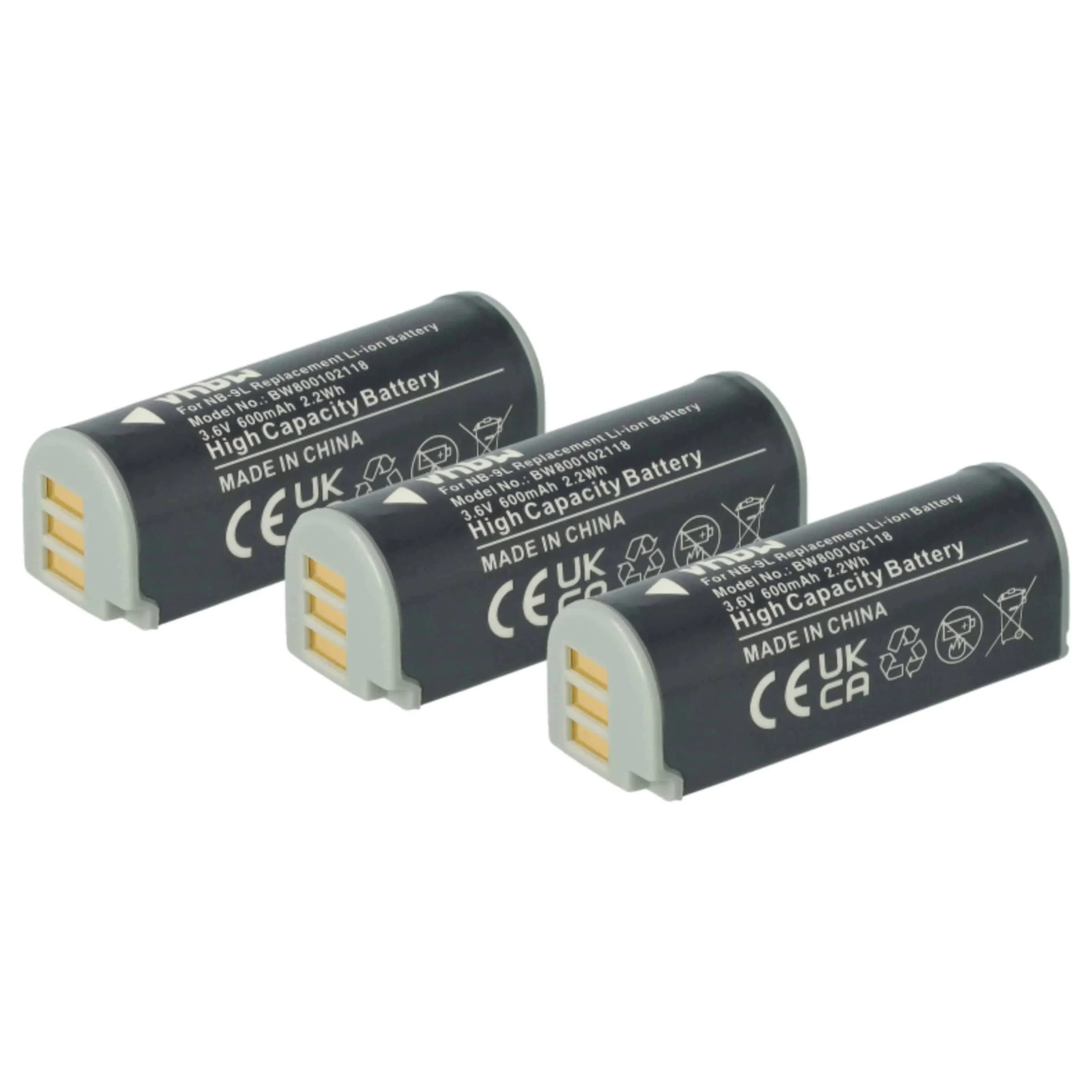 3x Batteries remplace Canon NB-9L pour appareil photo Canon- 600mAh 3,6V Li-ion