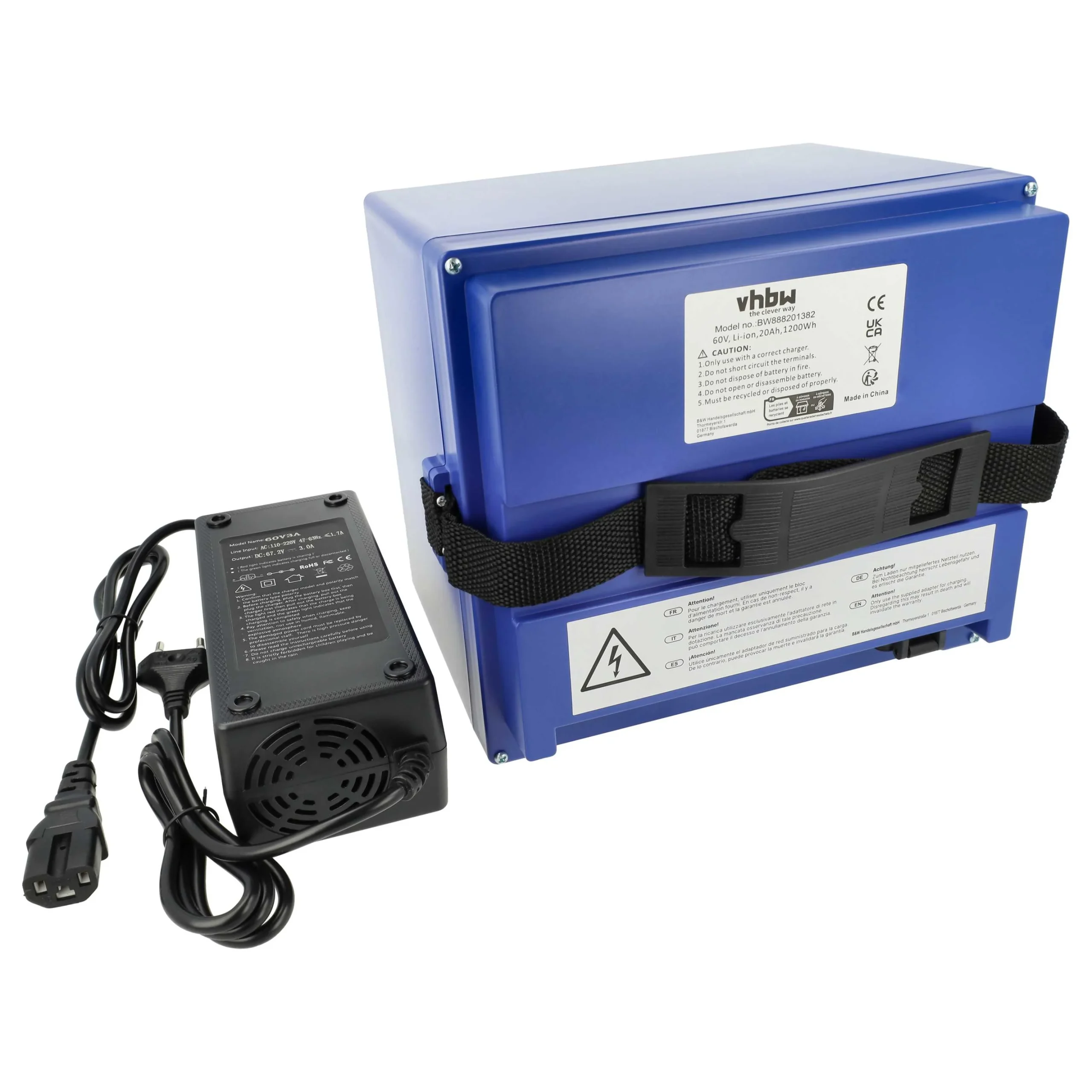 vhbw Batterie fauteuil roulant, scooter ou vélo électrique - 20Ah 60V Li-ion chargeur