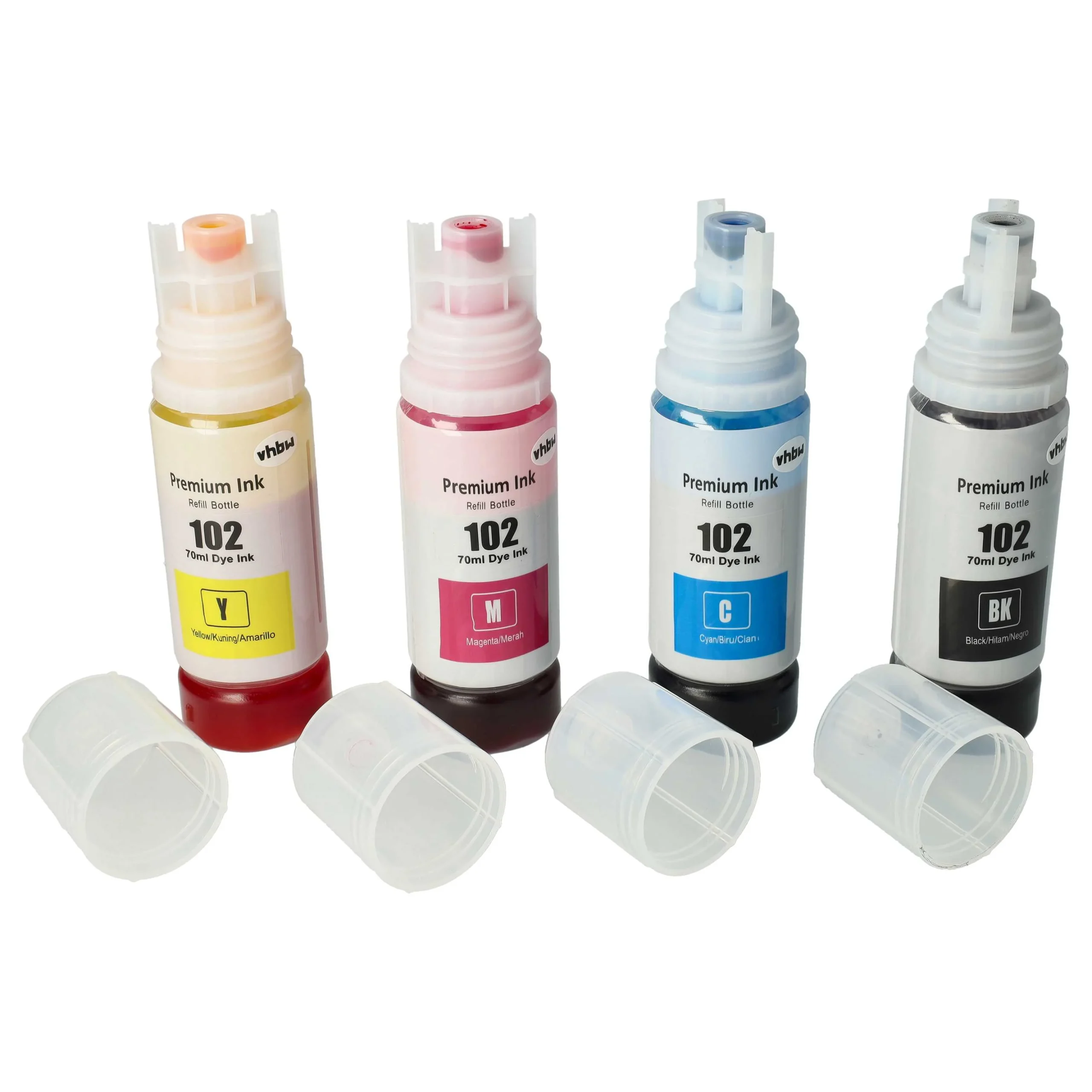 4x Encres rechargables Black/Cyan/Magenta/Yellow remplace Epson 102 black pour imprimante Epson, 280ml - Accessoires pour imprimante