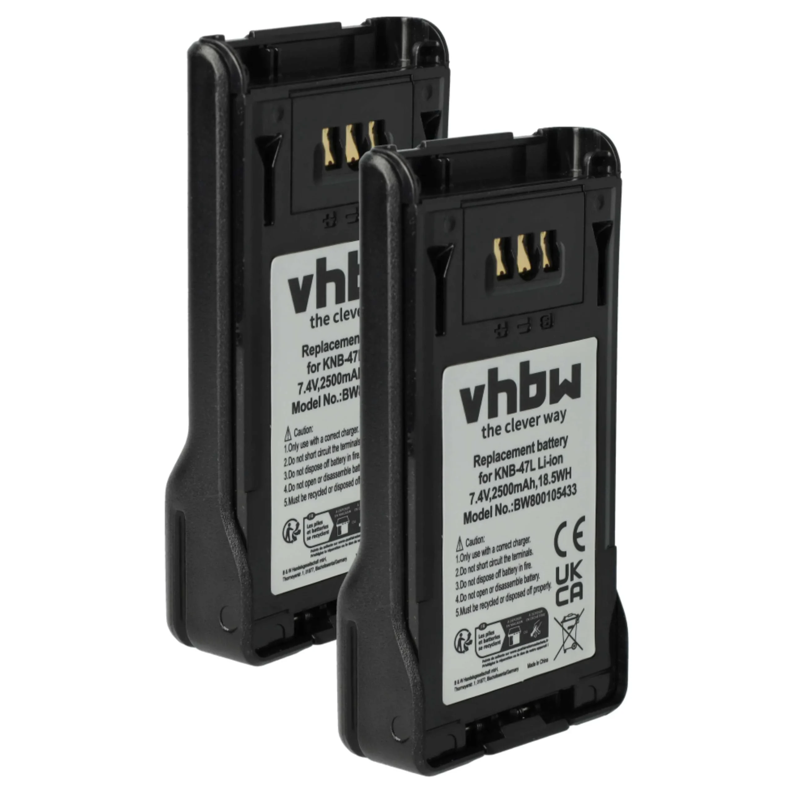 2x Batteries remplace Kenwood KNB-47L, KNB-47, KNB-48 pour radio talkie-walkie Kenwood- 2500mAh 7,4V Li-ion