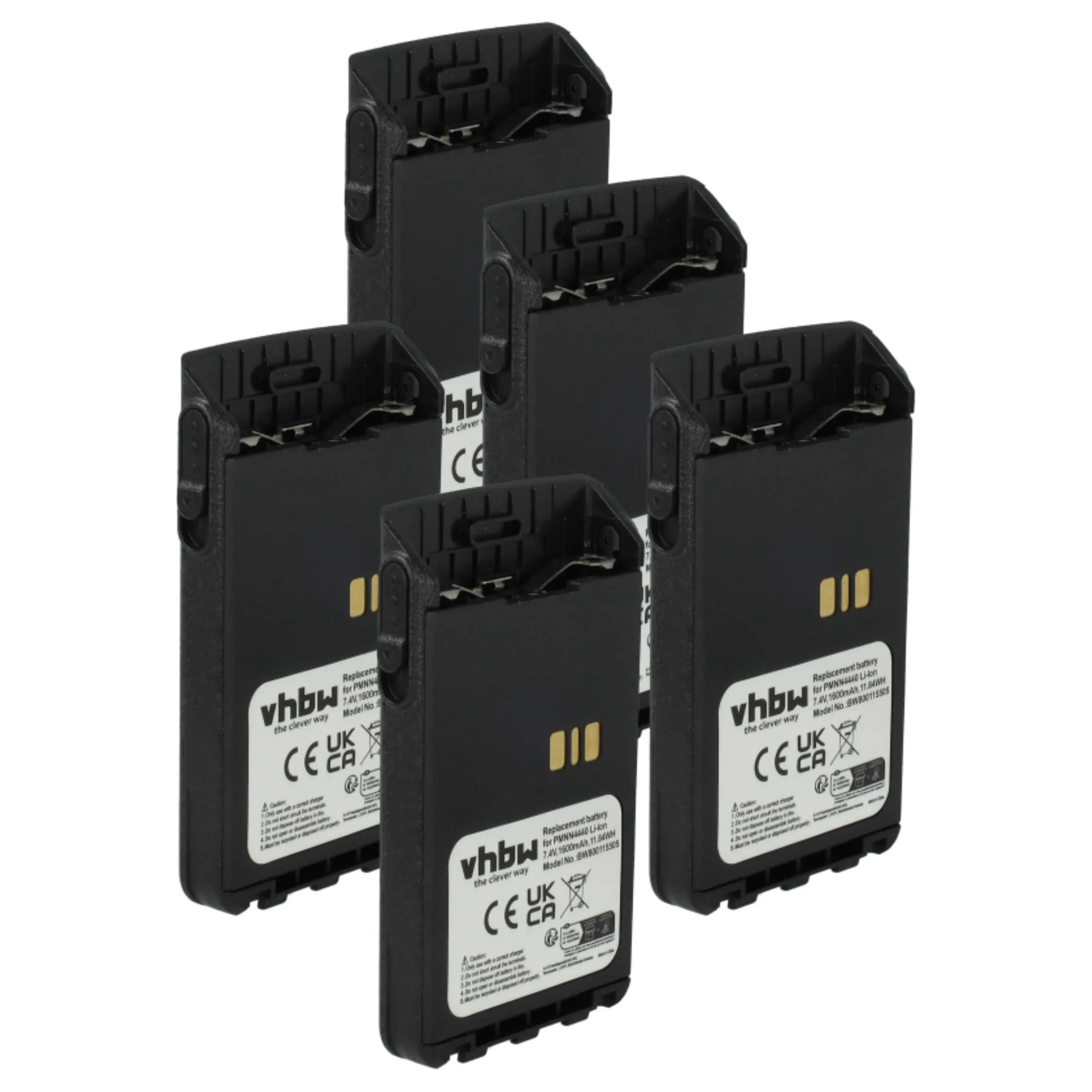 5x Batteries remplace Motorola PMNN4440, PMNN4440AR pour radio talkie-walkie Motorola- 1600mAh 7,4V Li-ion