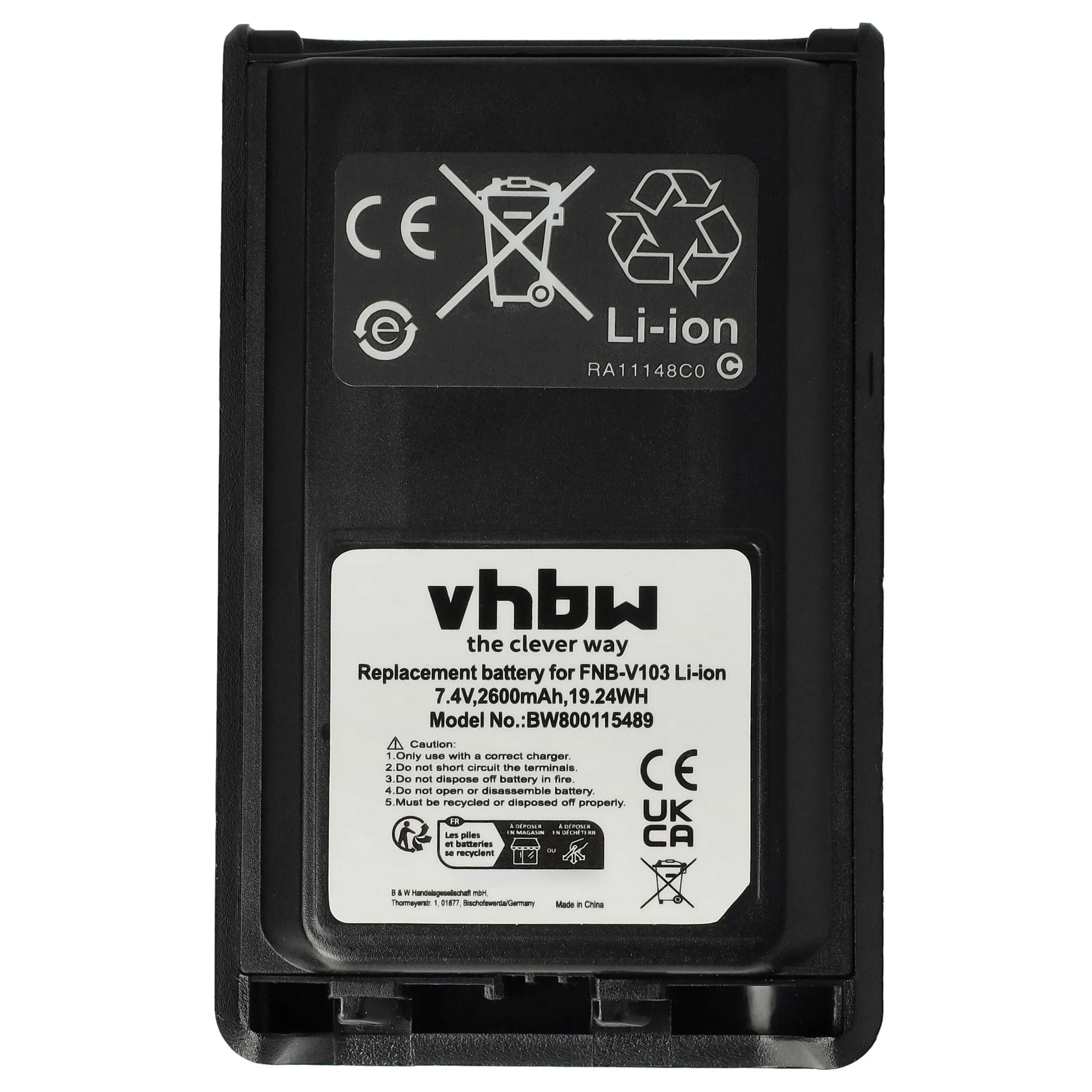 Batterie remplace Yaesu Vertex FNB-V103, FNB-V103LI pour radio talkie-walkie Vertex Yaesu- 2600mAh 7,4V Li-ion