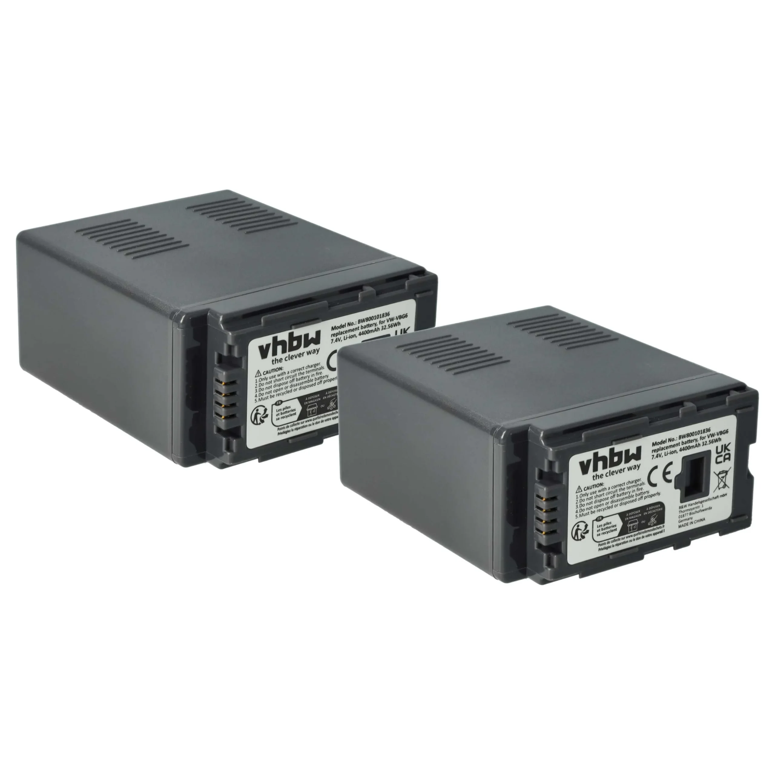 2x Batteries remplace Panasonic VW-VBG6 pour caméscope Panasonic- 4400mAh 7,4V Li-ion avec puce