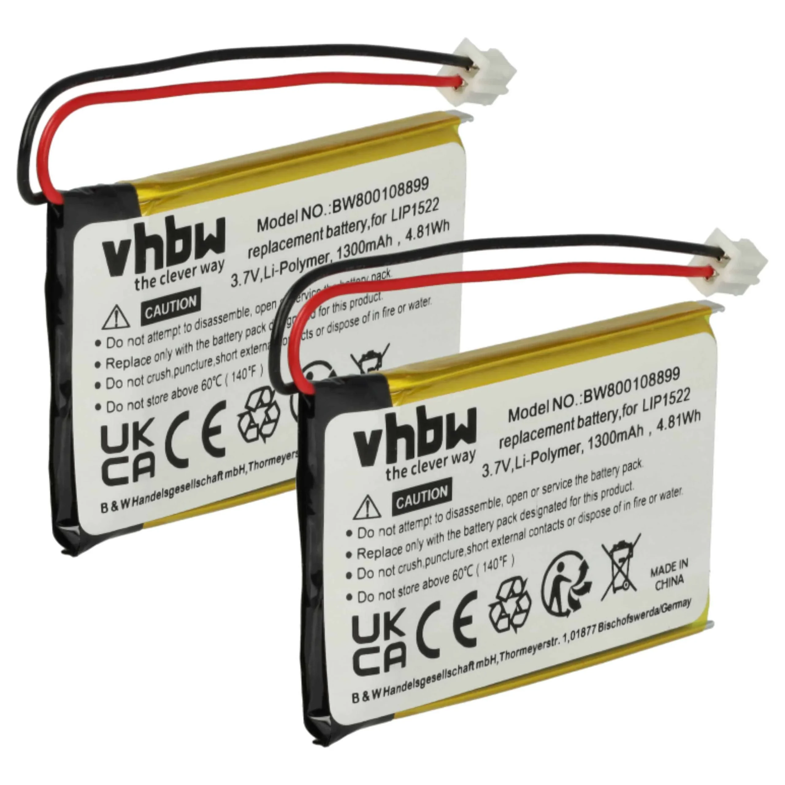 Batterie (2 pcs.) remplace Sony KCR1410, LIP1522 manette - 1300mAh 3,7V Li-polymère
